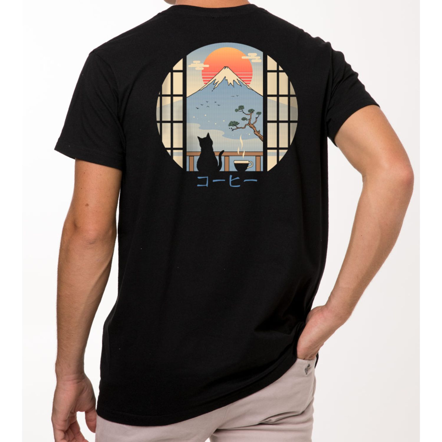 T-shirt coffe cat in mountain fuji - Pampling