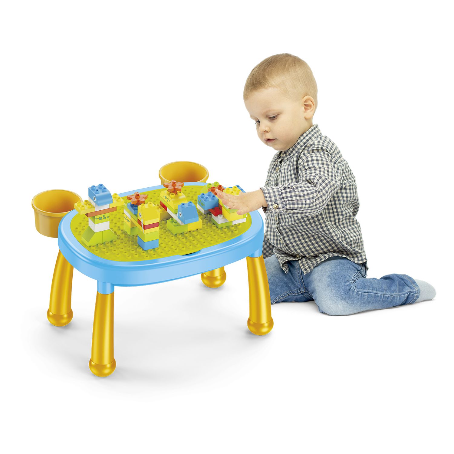 Tavolino gioco bambini 2 in 1 con 50 mattoncini e sgabello - BABY SMILE