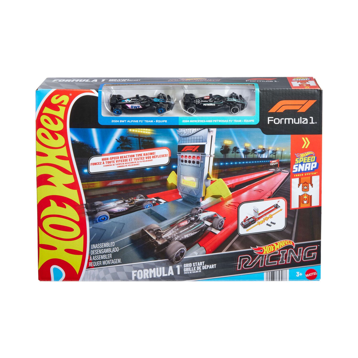 Hot wheels racing – formula 1 griglia di partenza - set pista con 2 auto da f1, torre di partenza e bandiera a scacchi - Hot Wheels