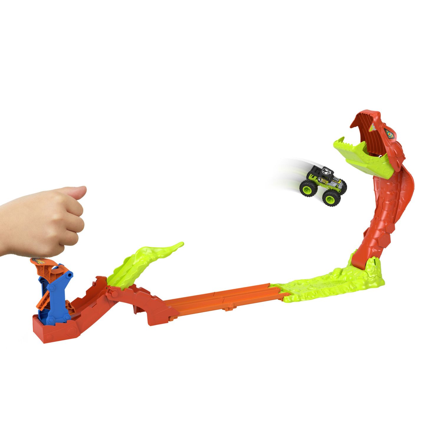 Hot wheels monster trucks – attacco del serpente - set pista con lanciatore e veicolo bone shaker 1:64 incluso - Hot Wheels