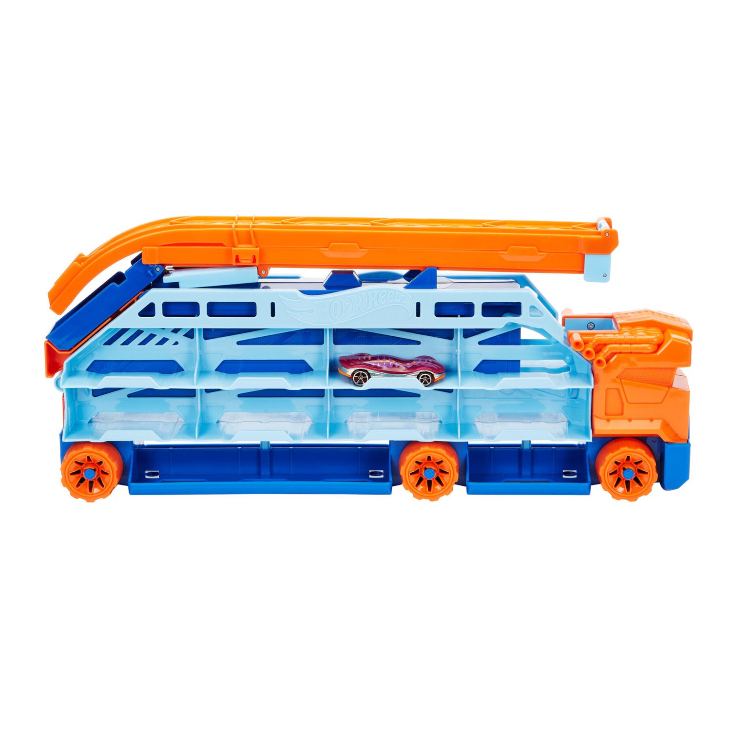 Hot wheels - autotrasportatore a caduta libera, set garage che si trasforma in pista con discesa, 1 macchinina inclusa - Hot Wheels