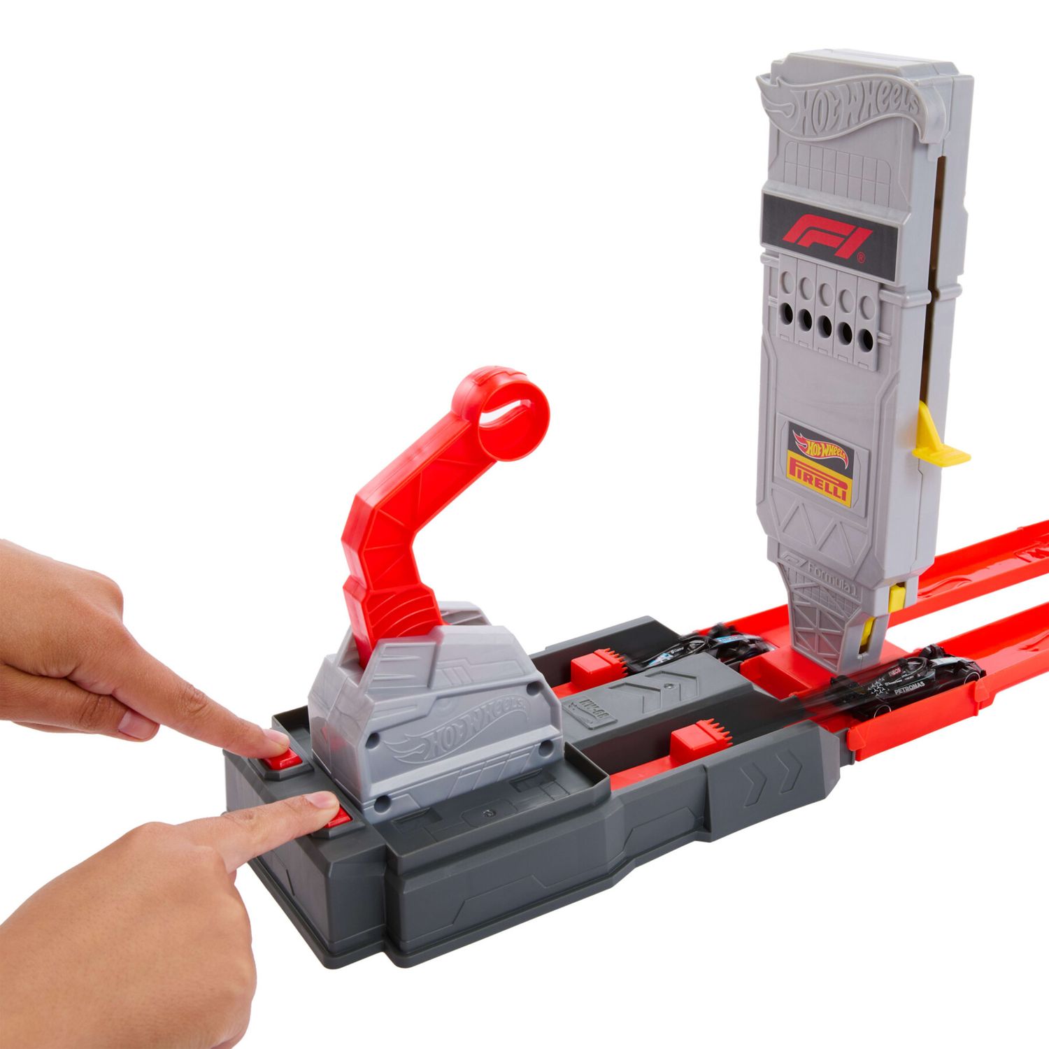 Hot wheels racing – formula 1 griglia di partenza - set pista con 2 auto da f1, torre di partenza e bandiera a scacchi - Hot Wheels