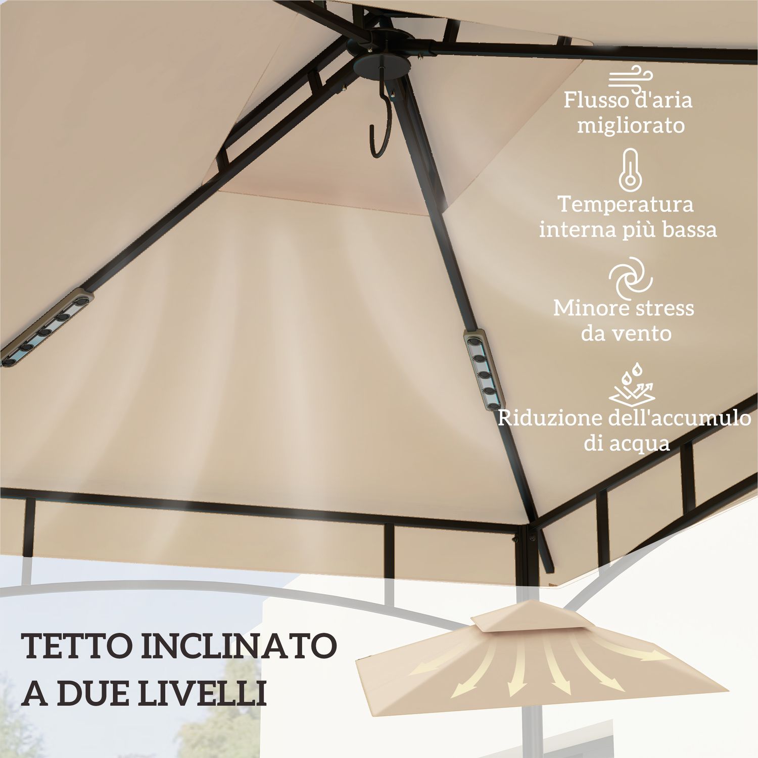Copertura per gazebo da giardino per barbecue 1.52x2.44 m a 2 livelli in poliestere 160gsm beige - 