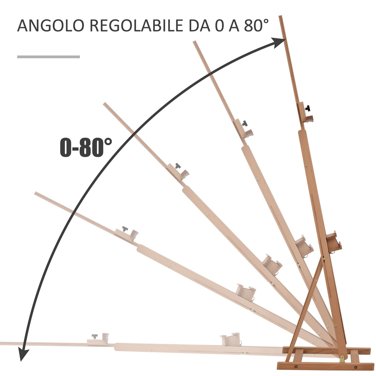 Cavalletto da pittore regolabile in legno di faggio con vano contenitore, 53x50.5x171-230cm - 