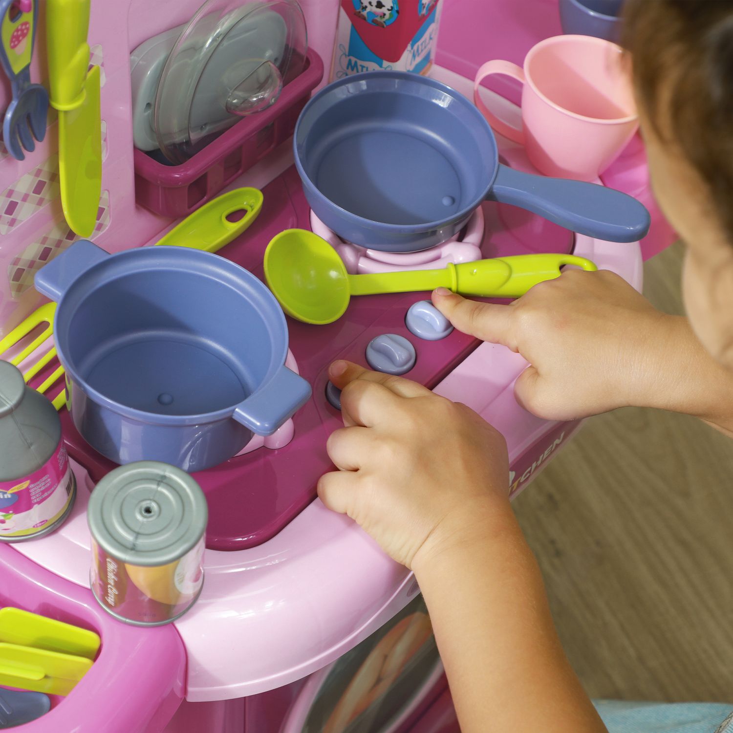 Cucina giocattolo per bambini 3-6 anni con 38 accessori e suoni realistici, in pp e abs, 51x21x60 cm, rosa - 
