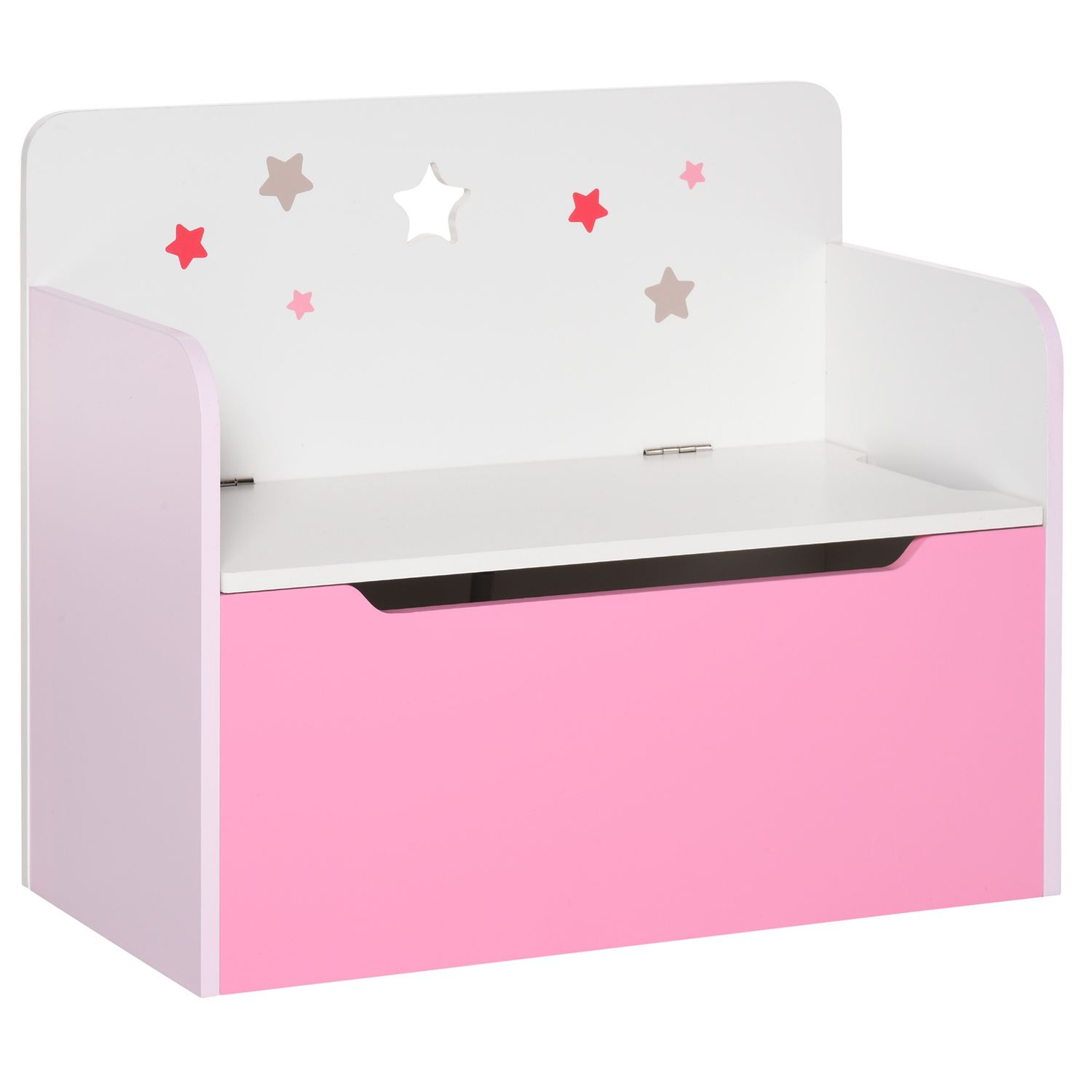 Panca contenitore con schienale in legno per bambini da 3-6 anni, 60x30x50 cm, rosa - 