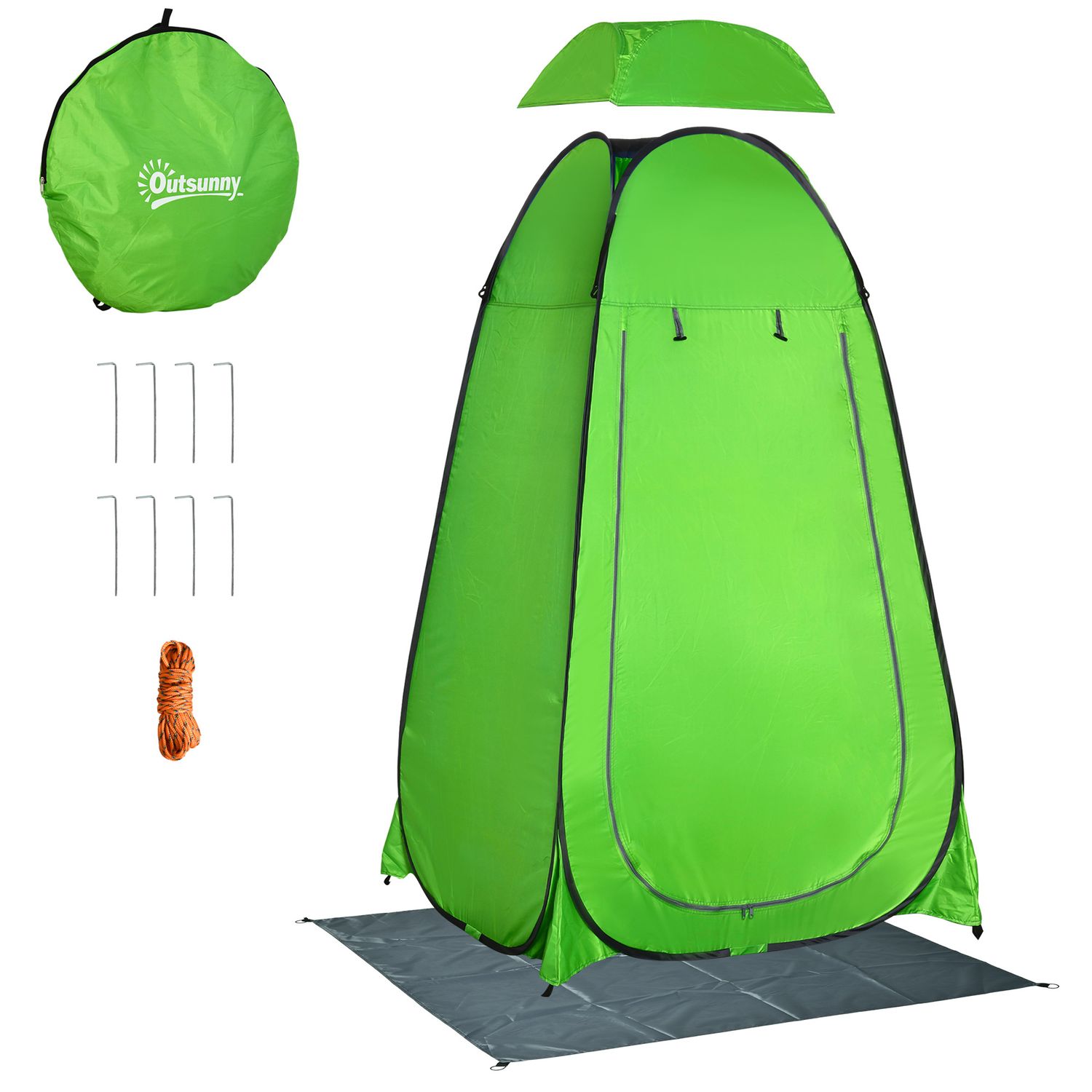 Tenda doccia da campeggio per esterni con porta a cerniera, borsa, portaoggetti e gancio, 126x124x189cm, verde - 