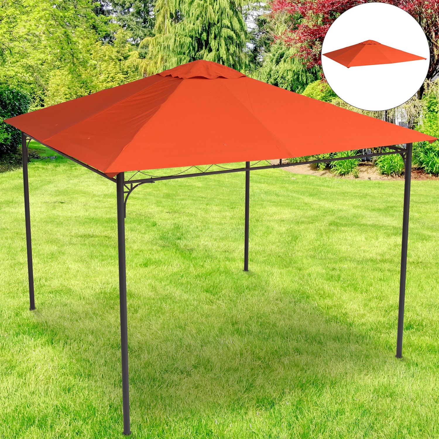 Tetto di ricambio 3x3m arancione per gazebo da giardino in poliestere con fori di ventilazione - 