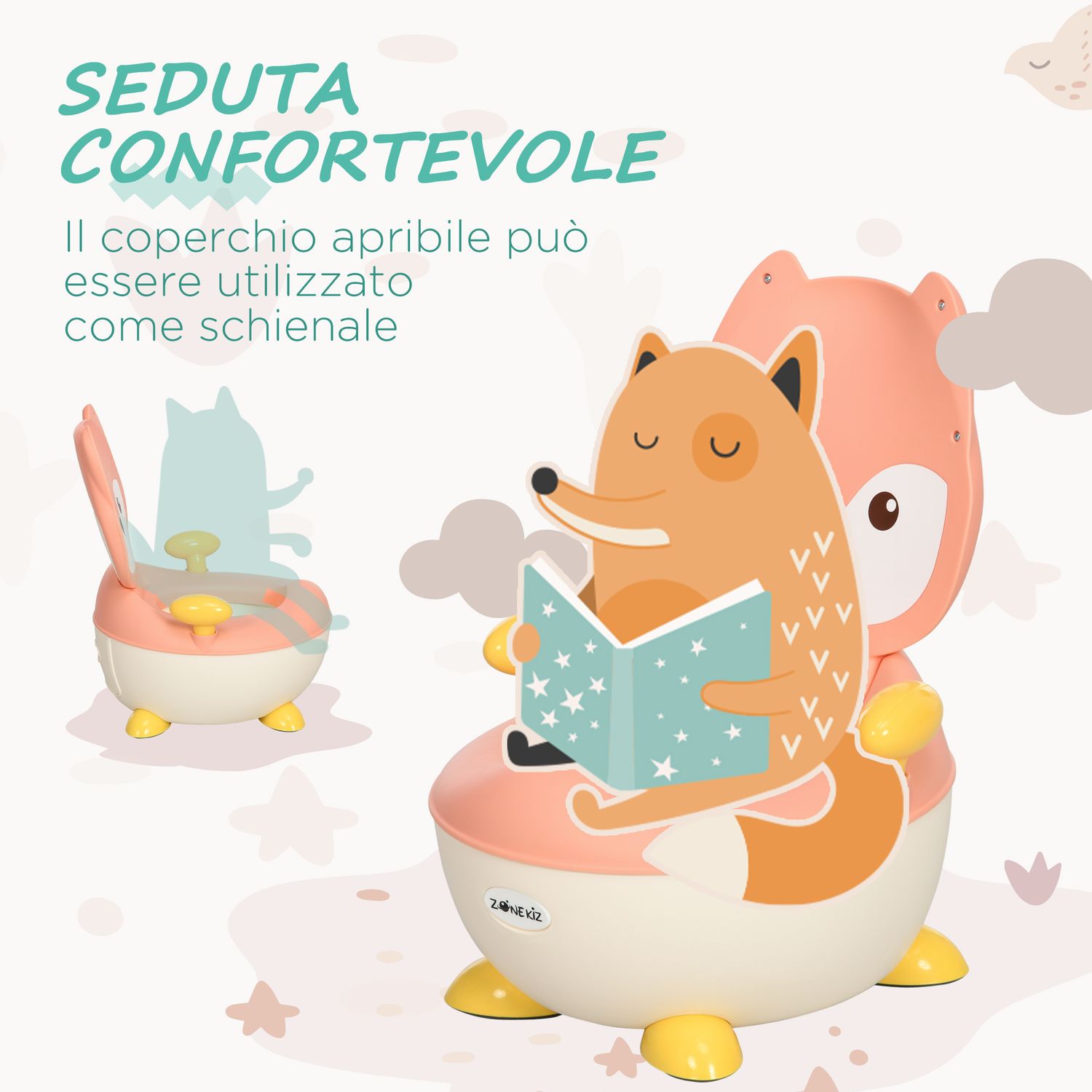 Vasino per bambini con schienale, vaschetta rimovibile e braccioli, età 6 mesi-3 anni, rosa - 