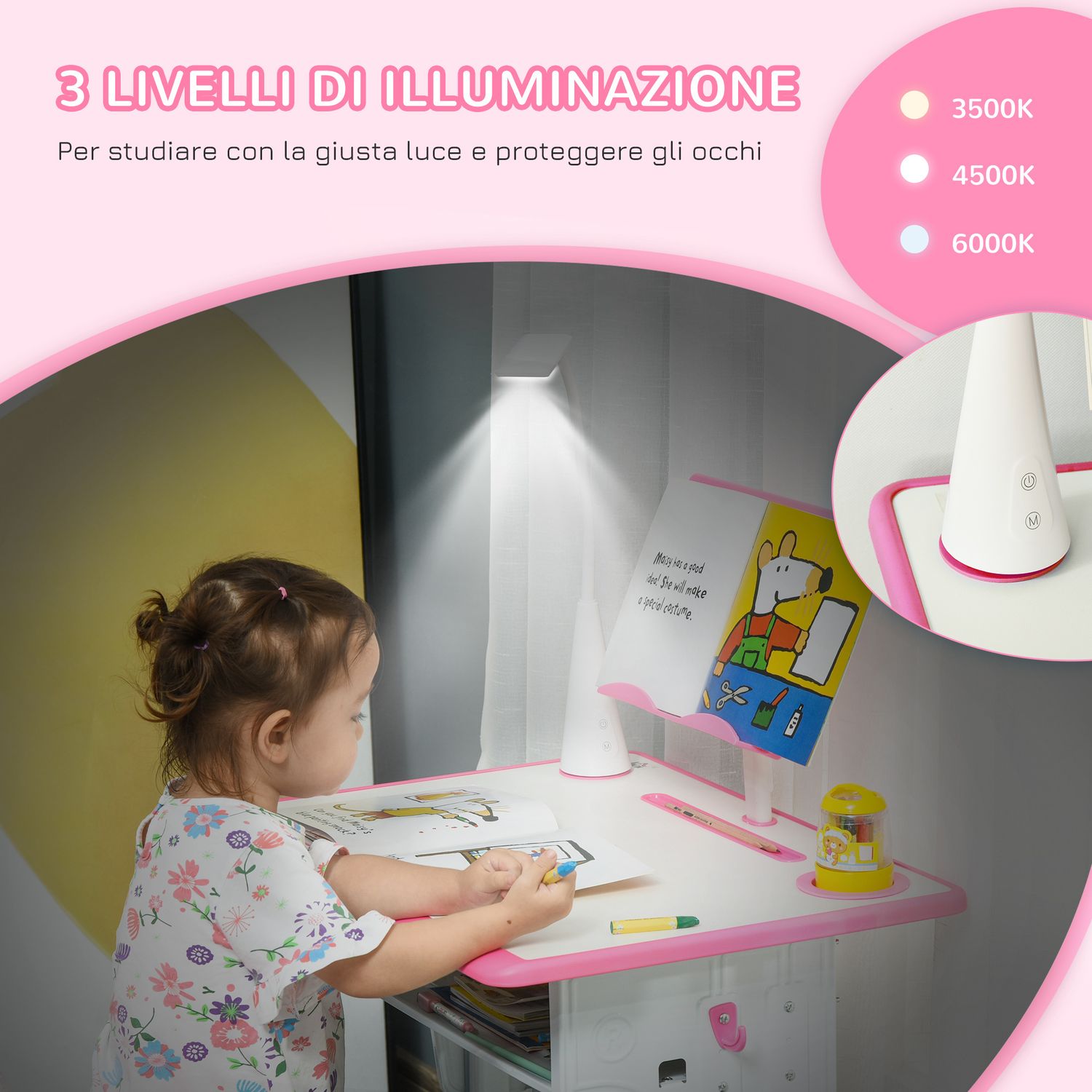 Set scrivania e sedia per bambini 6-12 anni ad altezza regolabili - 
