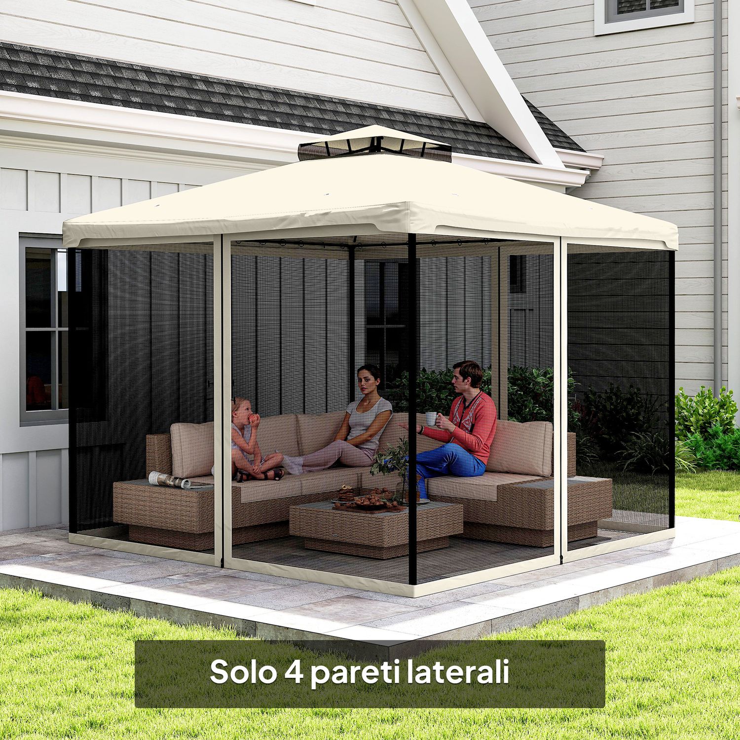 Zanzariera per gazebo tende di ricambio universale con cerniere, 302x207cm - nero e beige - 