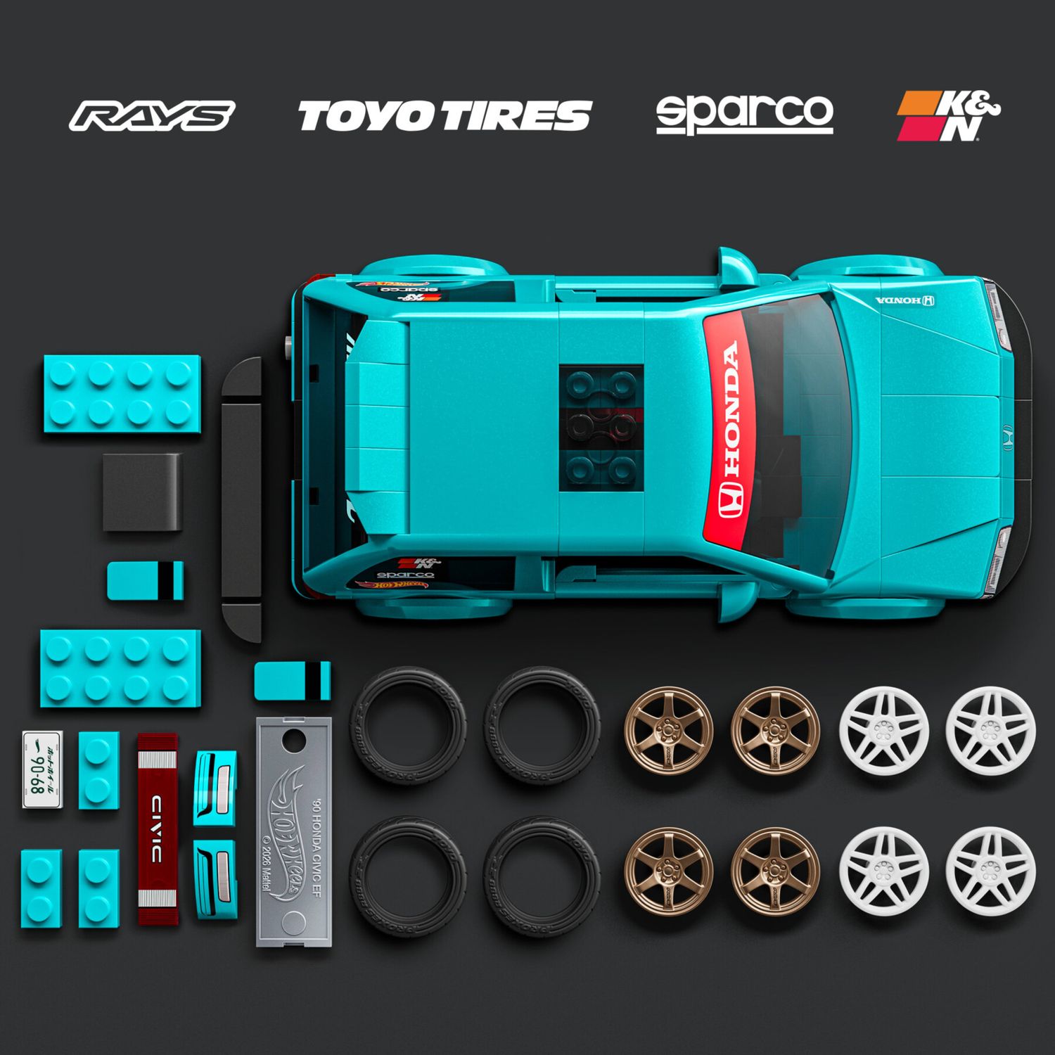 Mattel brick shop hot wheels – custom '90 honda civic ef, set costruzione 248 pezzi con adesivi e dettagli realistici - BRICK SHOP