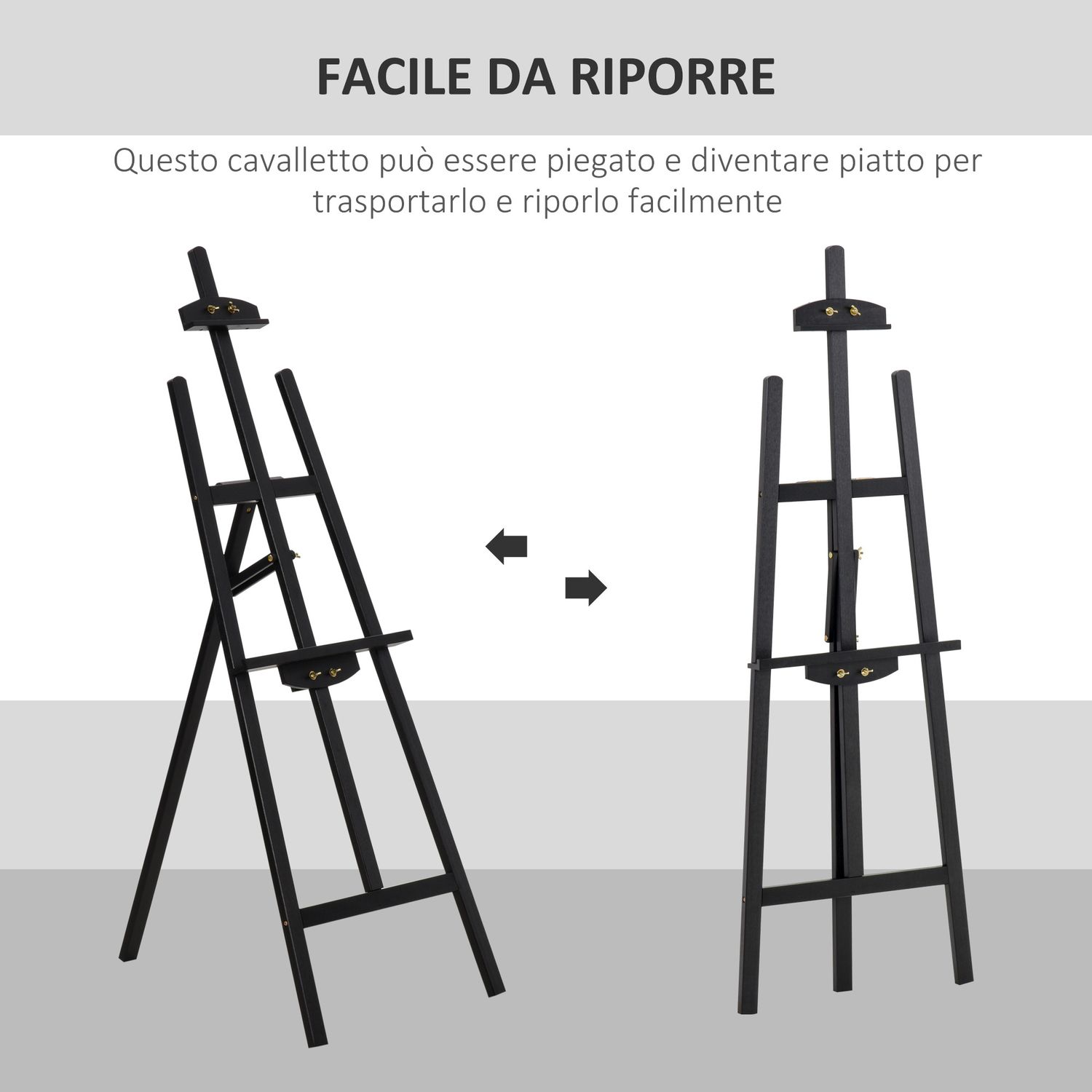 Cavalletto pittura, 135 cm cavalletto treppiede per dipingere su tela, cavalletto in legno di pino regolabile - 