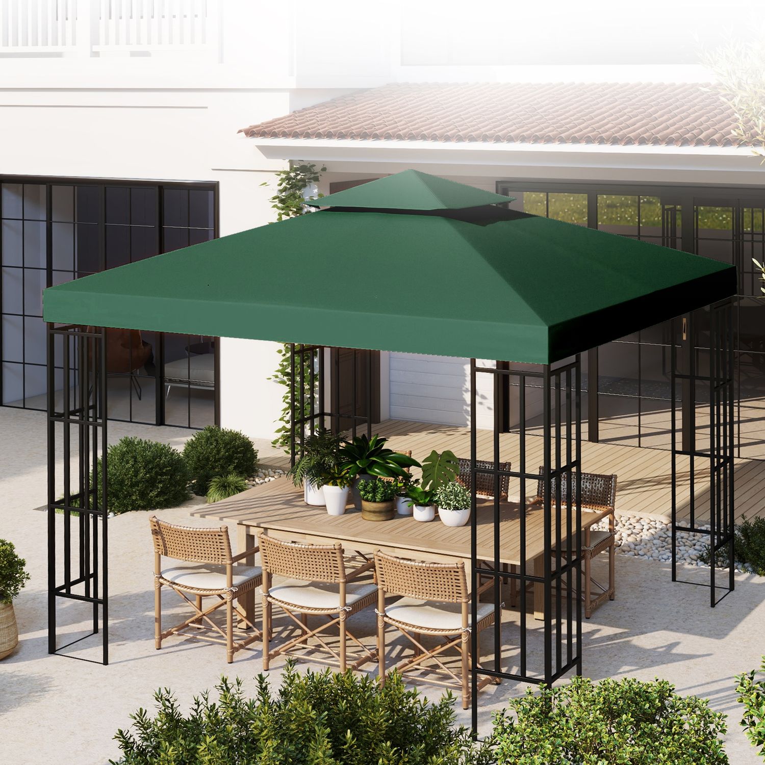 Copertura telo per gazebo da giardino 3x3 m, tetto anti-uv impermeabile in poliestere verde scuro - 