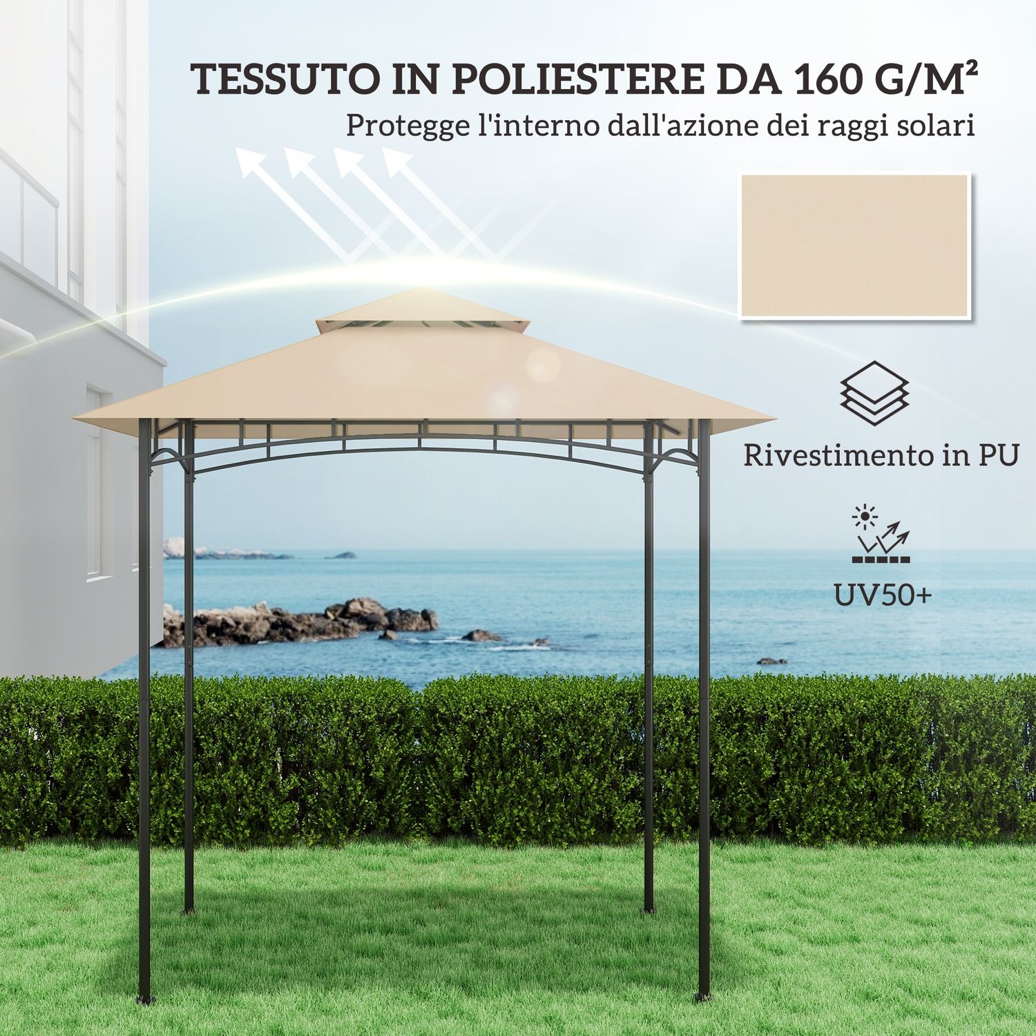 Copertura per gazebo da giardino per barbecue 1.52x2.44 m a 2 livelli in poliestere 160gsm beige - 