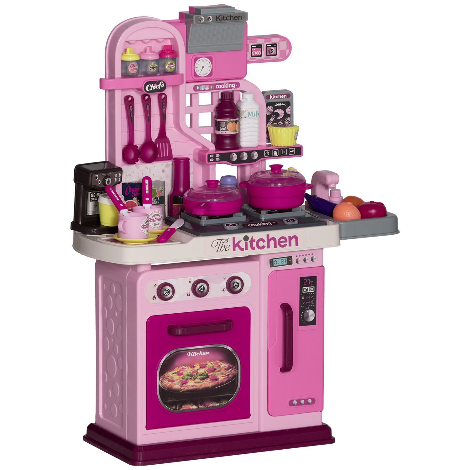 Cucina giocattolo per bambini da 33 pezzi con luci, suoni e rubinetto, in pp e abs, 53x22x69 cm, rosa - 