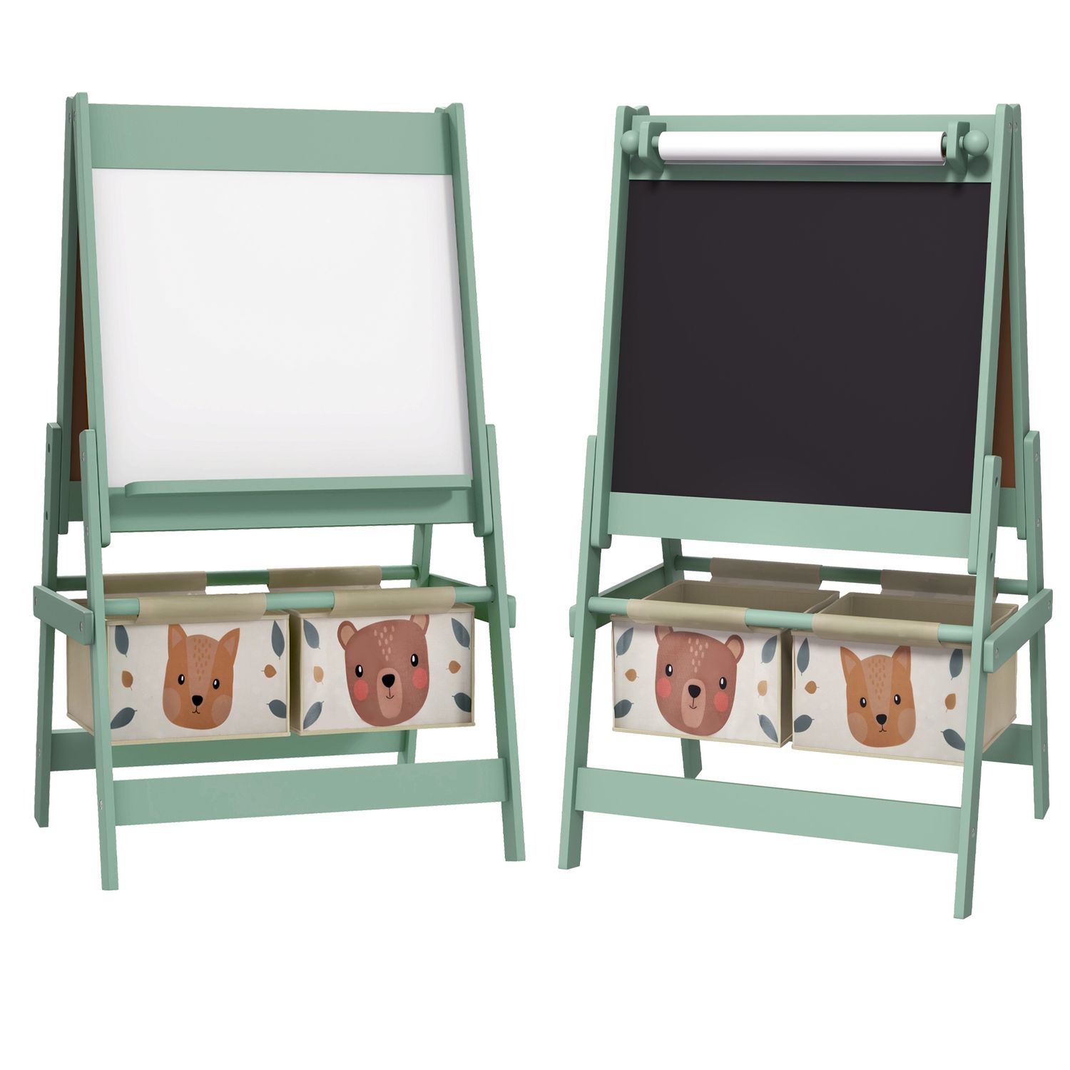 Lavagna per bambini con cavalletto 3 in 1 e 2 contenitori, età 3-8 anni, 54x46.5x93cm, verde - 
