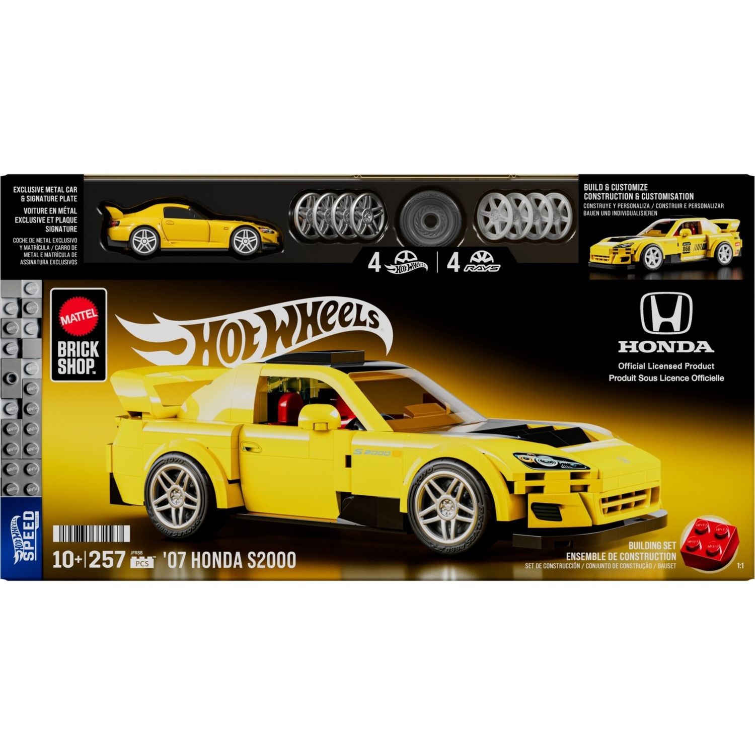 ​​mattel brick shop hot wheels - '07 honda s2000 serie speed, set da costruire con 257 pezzi, dettagli realistici e adesivi per personalizzare l'auto - BRICK SHOP
