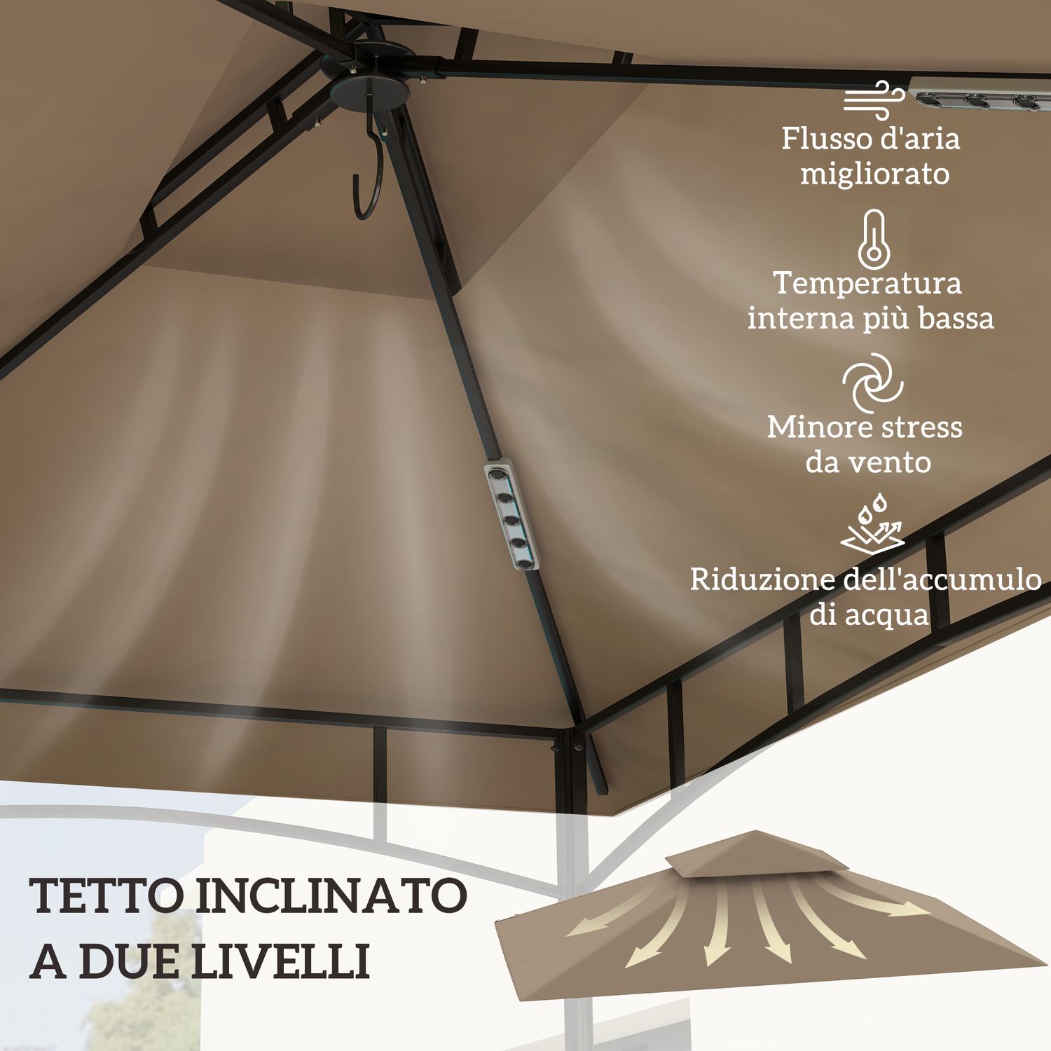 Copertura per gazebo da giardino per barbecue 1.52x2.44 m a 2 livelli in poliestere 160gsm cachi - 