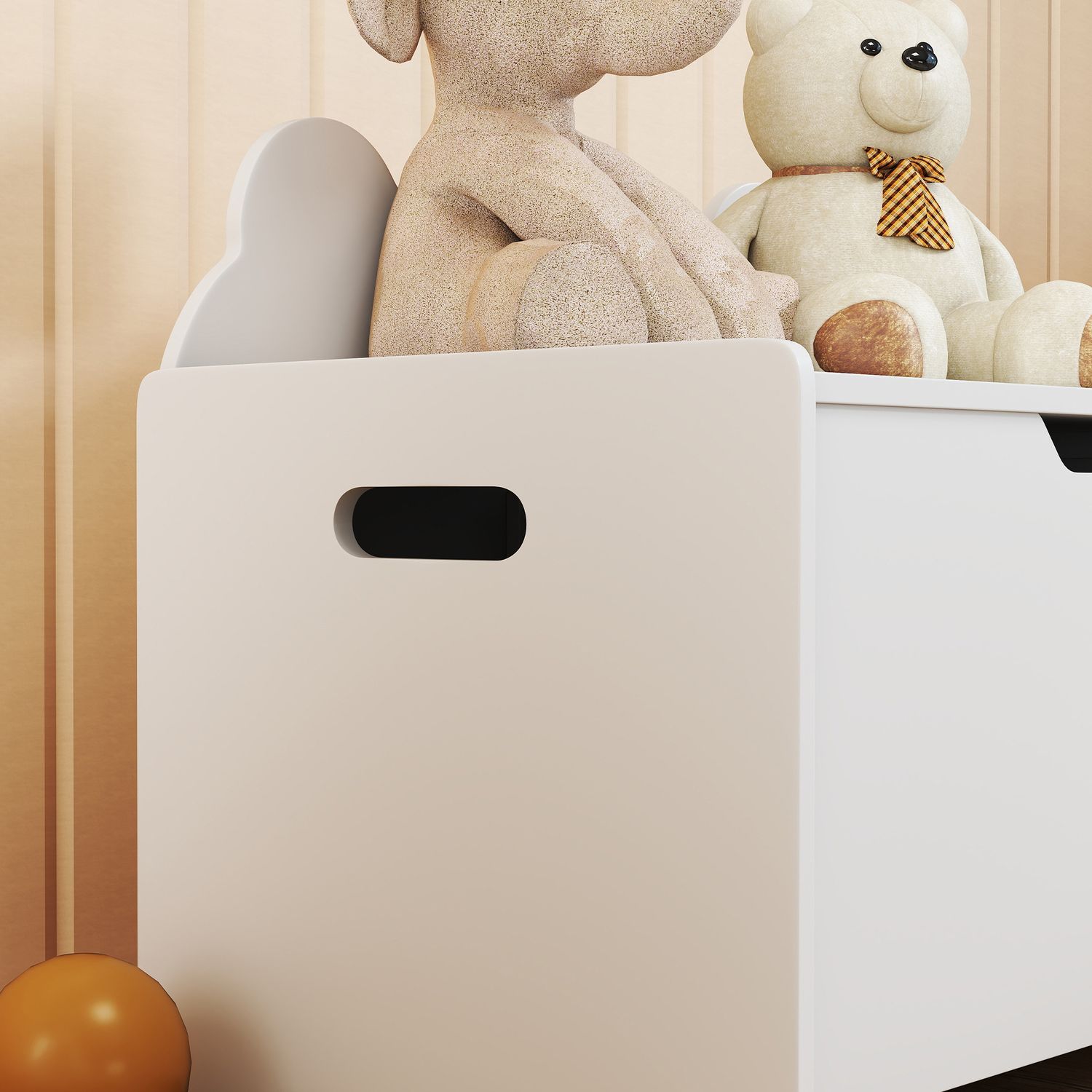 Baule portagiochi in legno a forma di orso e capacità 20 kg 60x38x48 cm, bianco - 