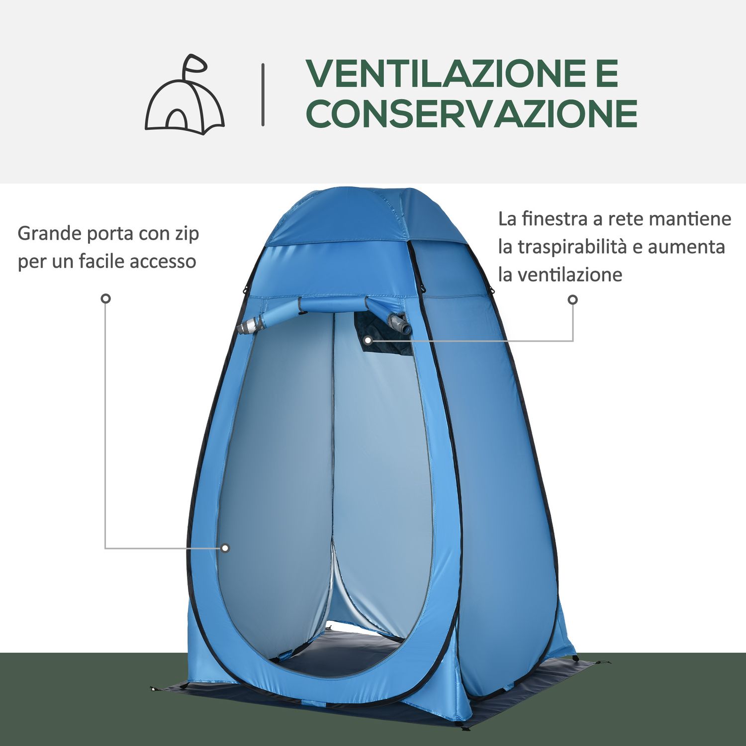 Tenda doccia da campeggio e spiaggia con porta a cerniera e borsa di trasporto, 126x124x189 cm, blu - 