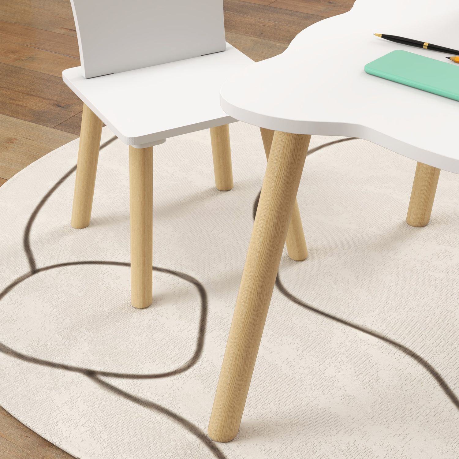 Set tavolo e 2 sedie per bambini con schienale a corona, età 3-6 anni, bianco - 