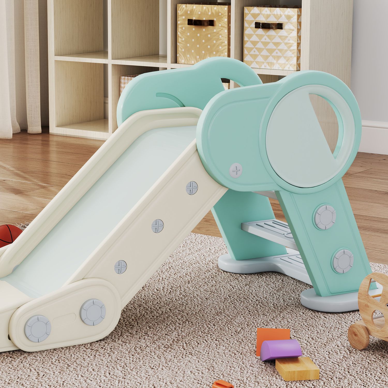 Scivolo per bambini pieghevole in plastica età 18 mesi-3 anni, 102x53x53cm, verde - 