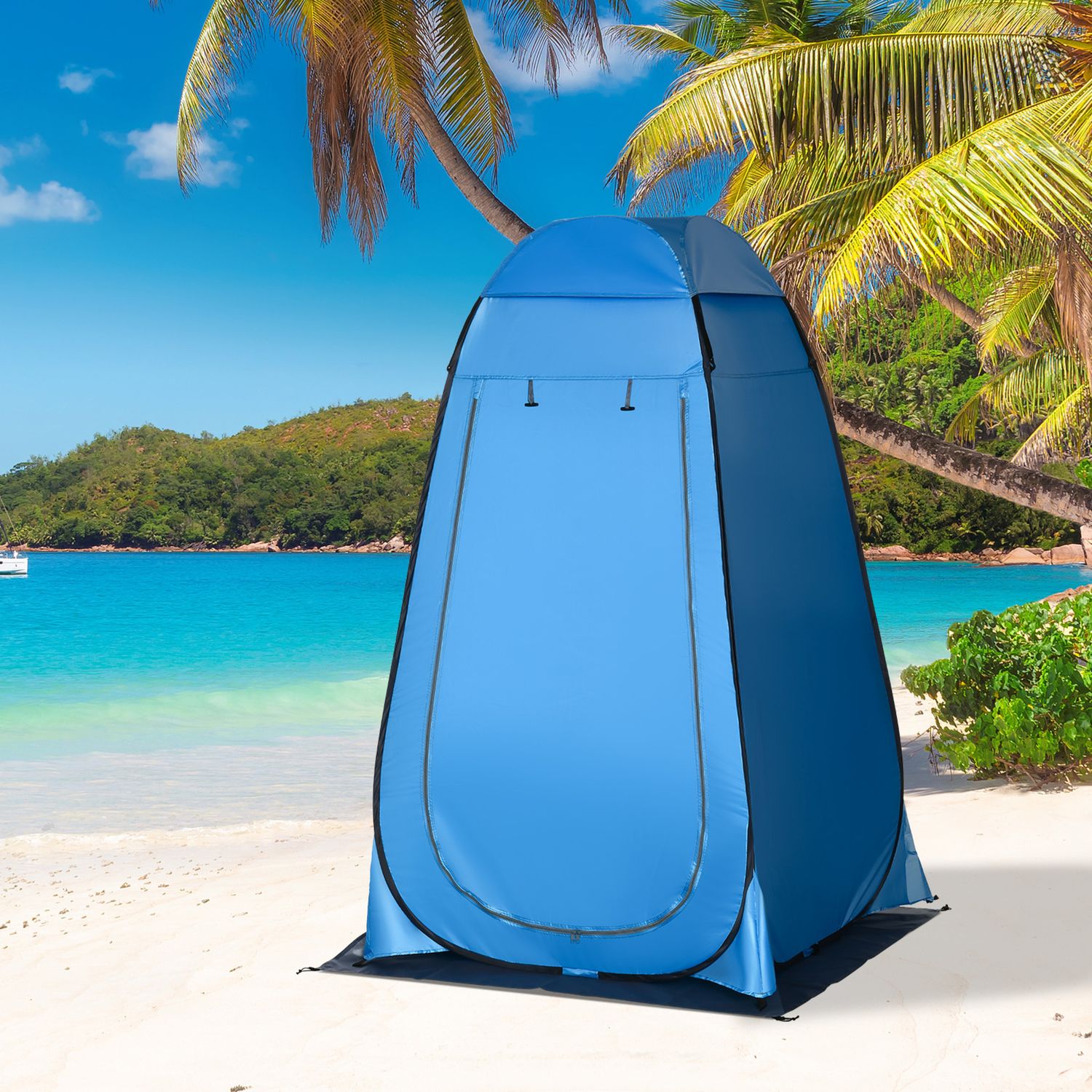 Tenda doccia da campeggio e spiaggia con porta a cerniera e borsa di trasporto, 126x124x189 cm, blu - 
