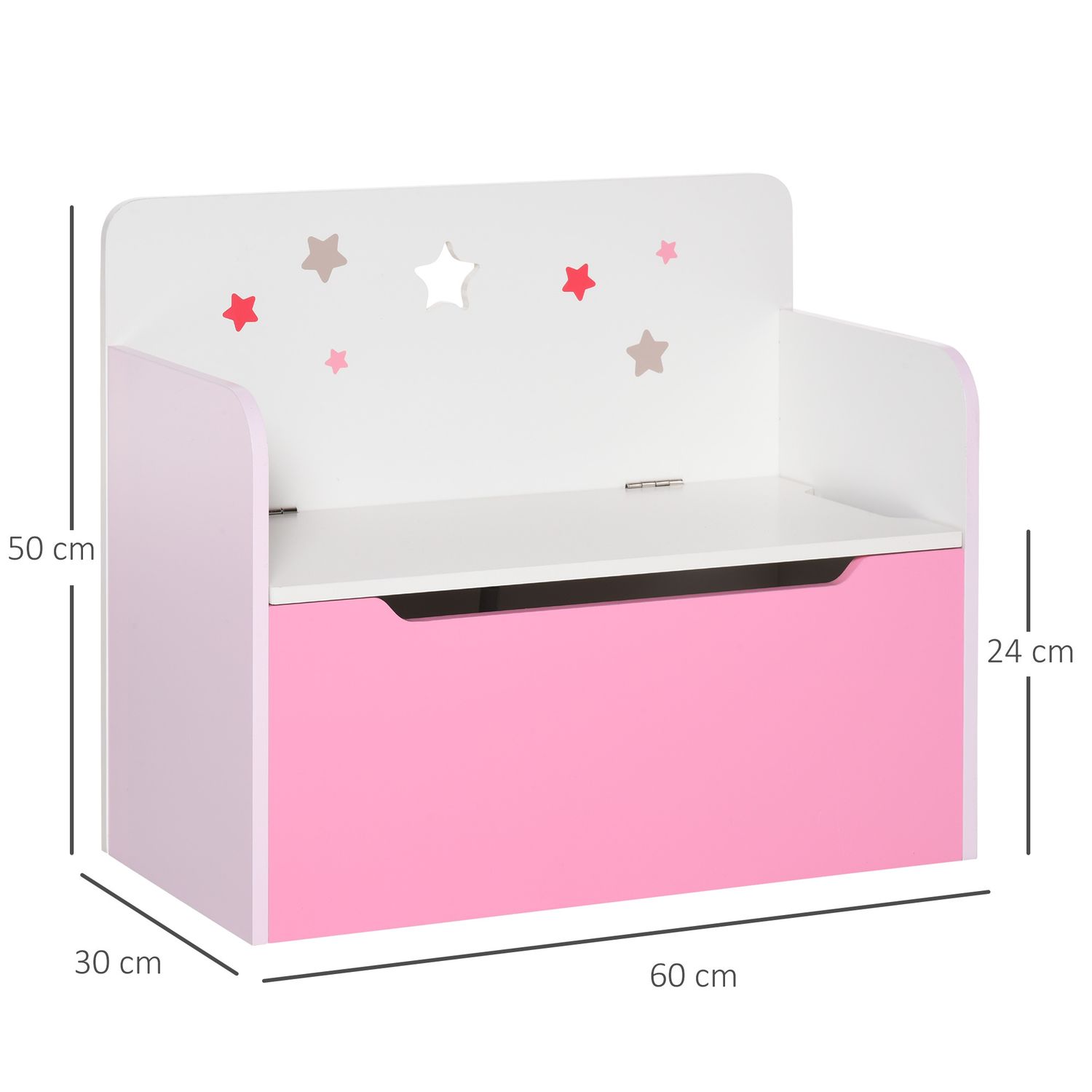 Panca contenitore con schienale in legno per bambini da 3-6 anni, 60x30x50 cm, rosa - 