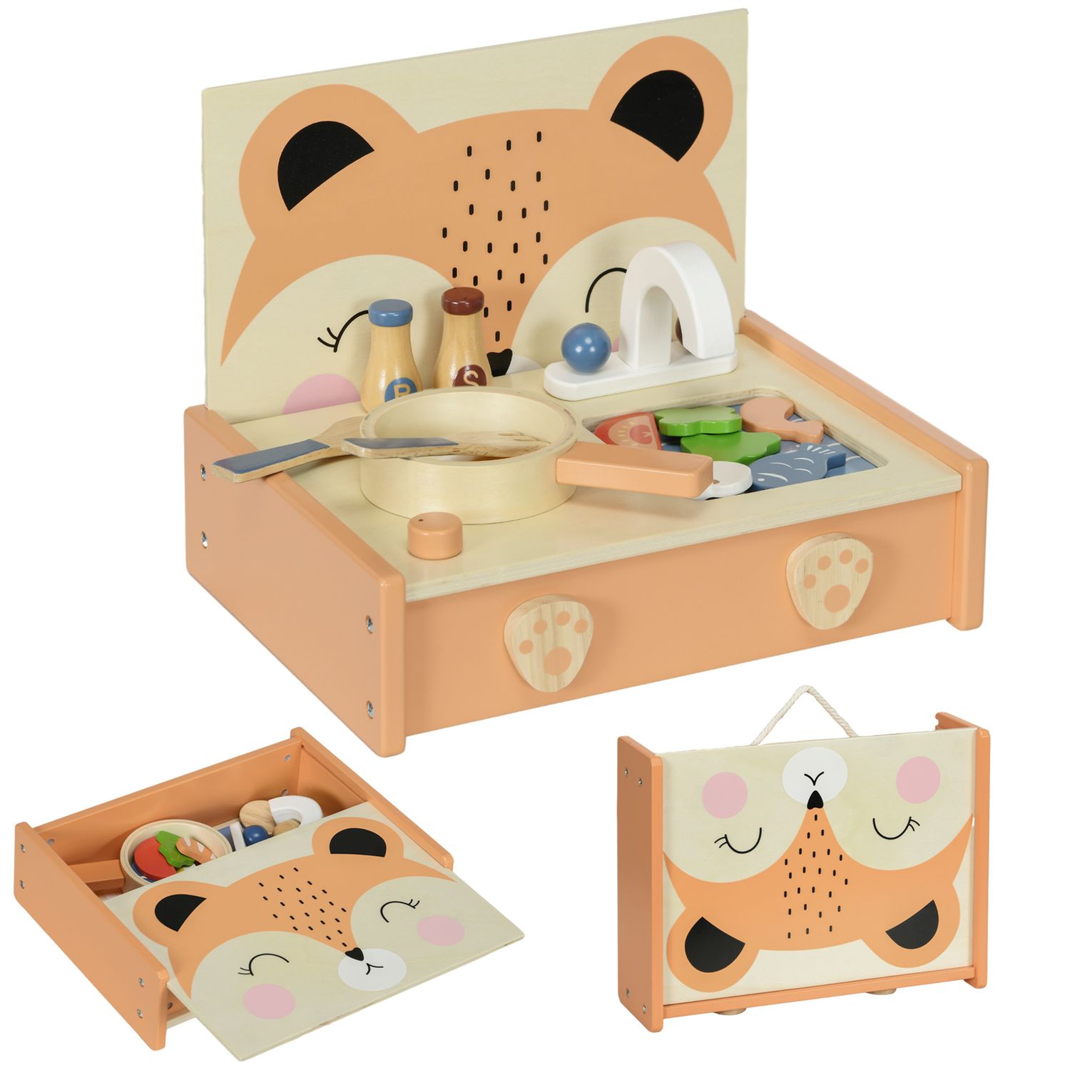 Cucina giocattolo per bambini 3-5 anni con fornello e 12 accessori in legno, multicolore - 