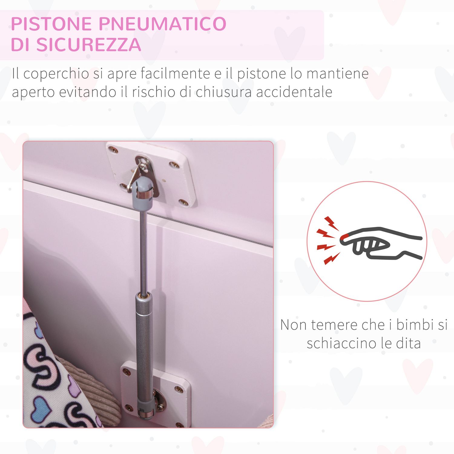 Cassapanca portagiochi in legno, panca contenitore per cameretta coperchio con pistone pneumatico, 60x40x48cm, rosa - 