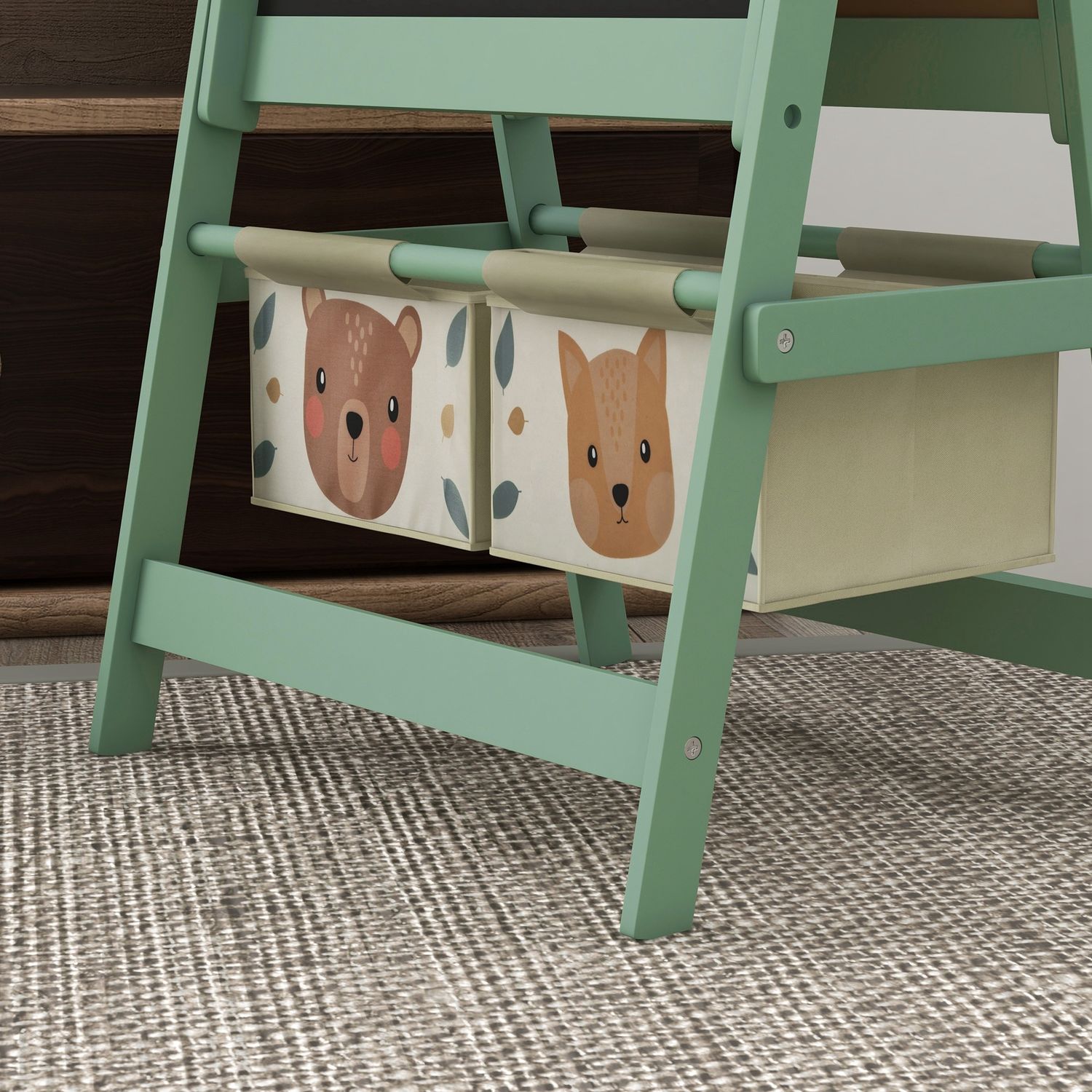 Lavagna per bambini con cavalletto 3 in 1 e 2 contenitori, età 3-8 anni, 54x46.5x93cm, verde - 