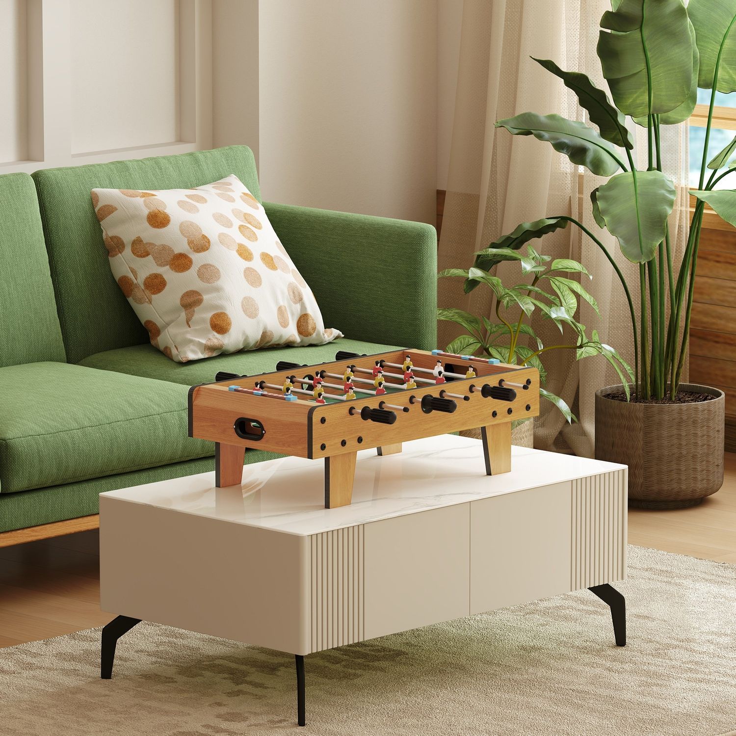 Calcio balilla pieghevole per adulti e bambini con 2 palline e segnapunti, in legno, 69x36.5x22 cm, color legno - 