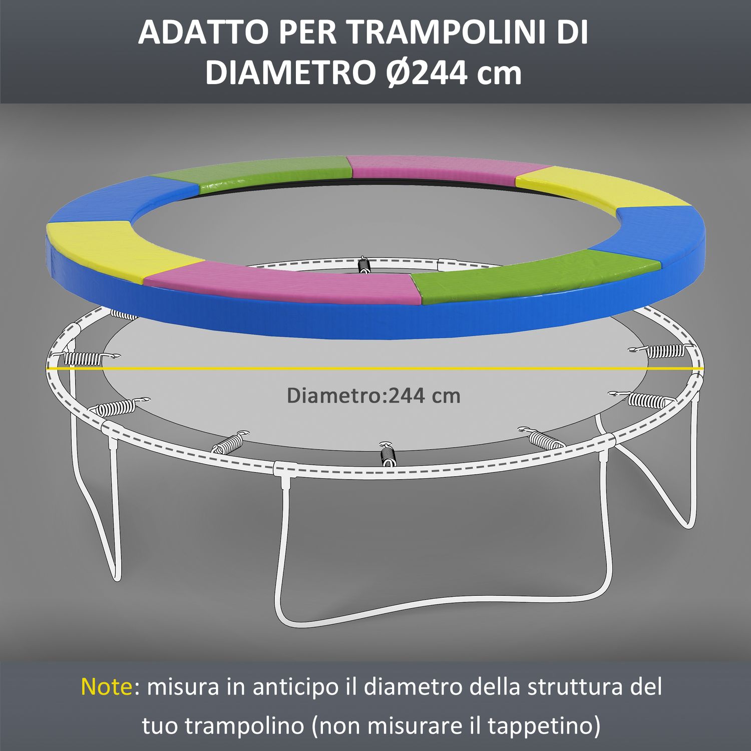 Copertura tappeto elastico ø244x30 cm pieghevole e portatile, in plastica, pe e schiuma, multicolore - 