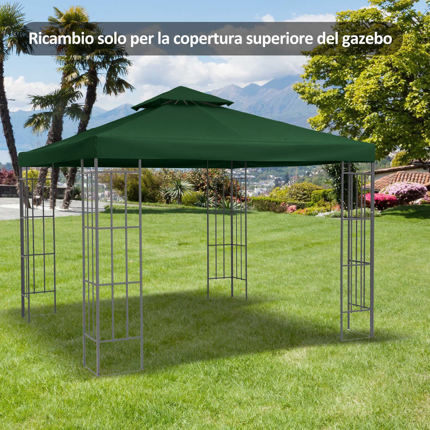 Copertura telo per gazebo da giardino 3x3 m, tetto anti-uv impermeabile in poliestere verde scuro - 