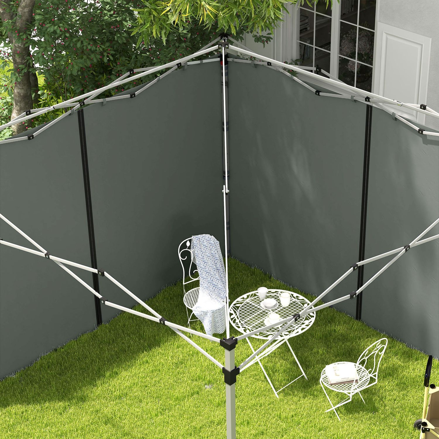 Set 2 pareti gazebo 3x3 e 3x6 m in tessuto oxford con porte a cerniera, 295x195 cm, grigio scuro - 