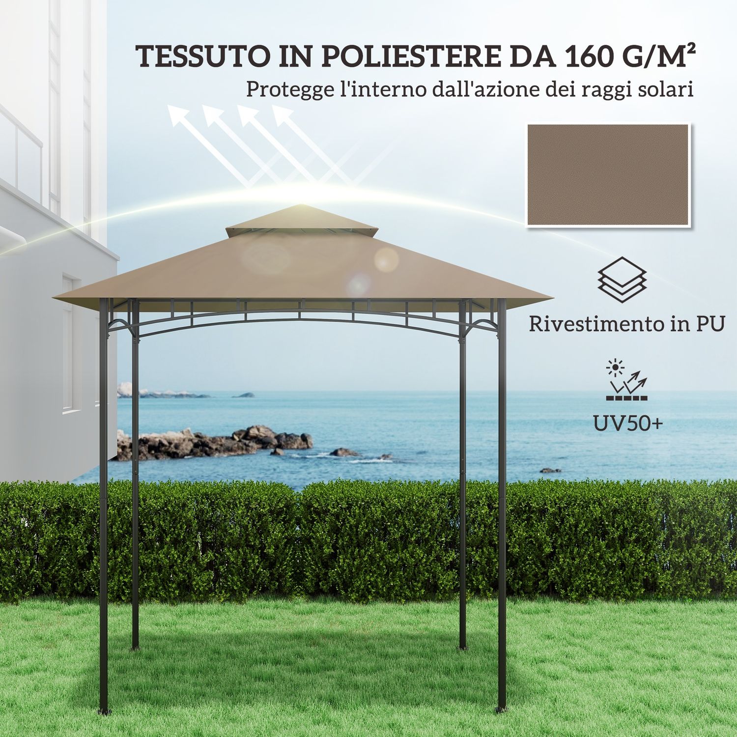 Copertura per gazebo da giardino per barbecue 1.52x2.44 m a 2 livelli in poliestere 160gsm cachi - 