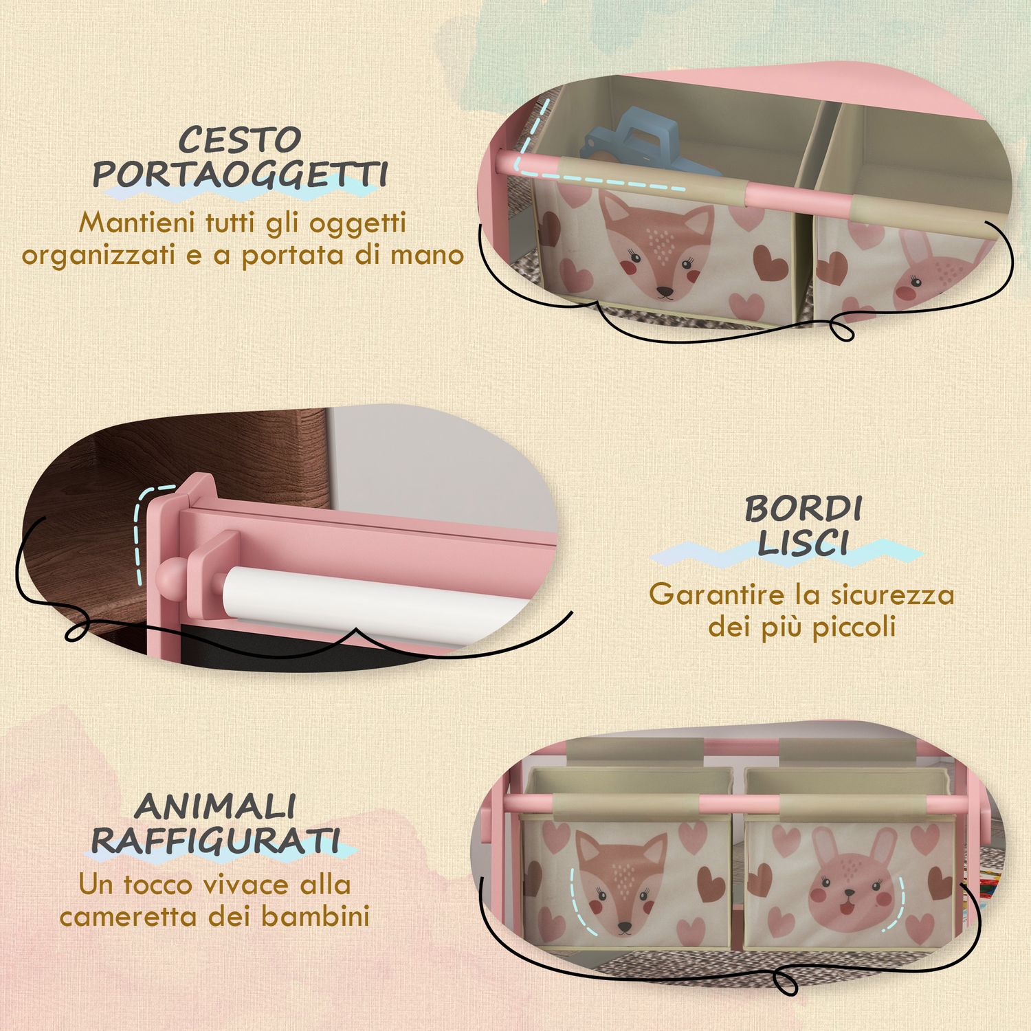 Lavagna per bambini con cavalletto 3 in 1 e 2 contenitori, età 3-8 anni, 54x46.5x93cm, rosa - 