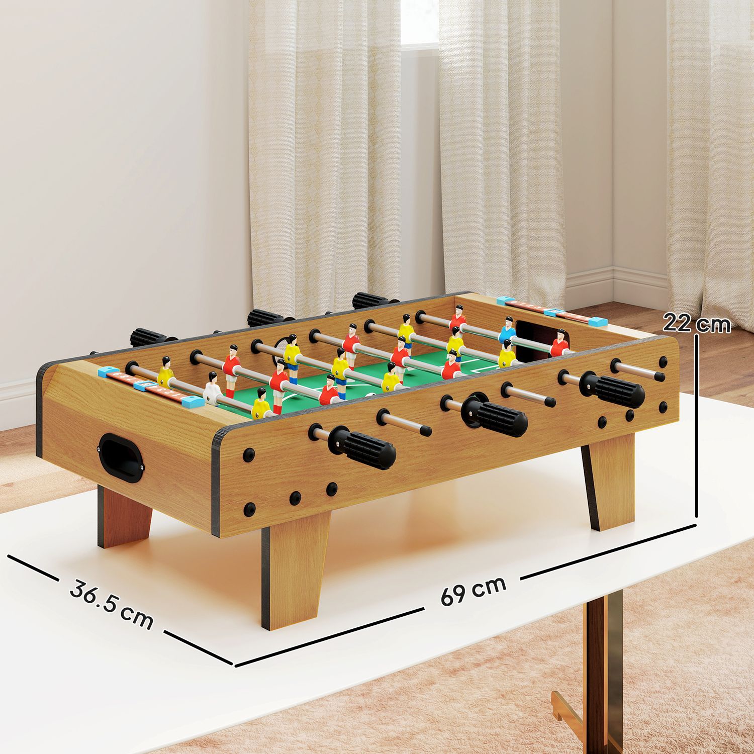Calcio balilla pieghevole per adulti e bambini con 2 palline e segnapunti, in legno, 69x36.5x22 cm, color legno - 