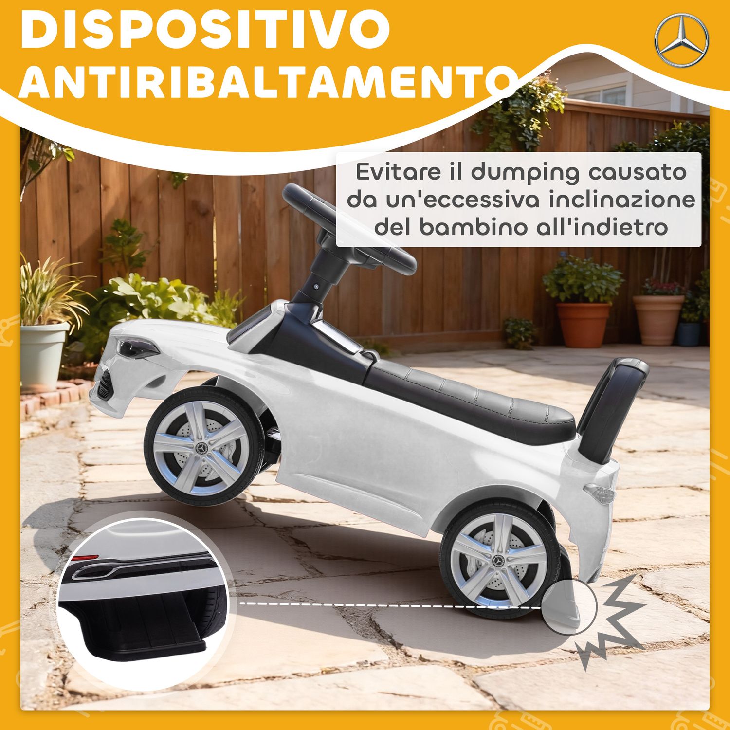 Macchina per bambini licenza mercedes benz con clacson e spazio portaoggetti, 65x28x39 cm, bianco - 