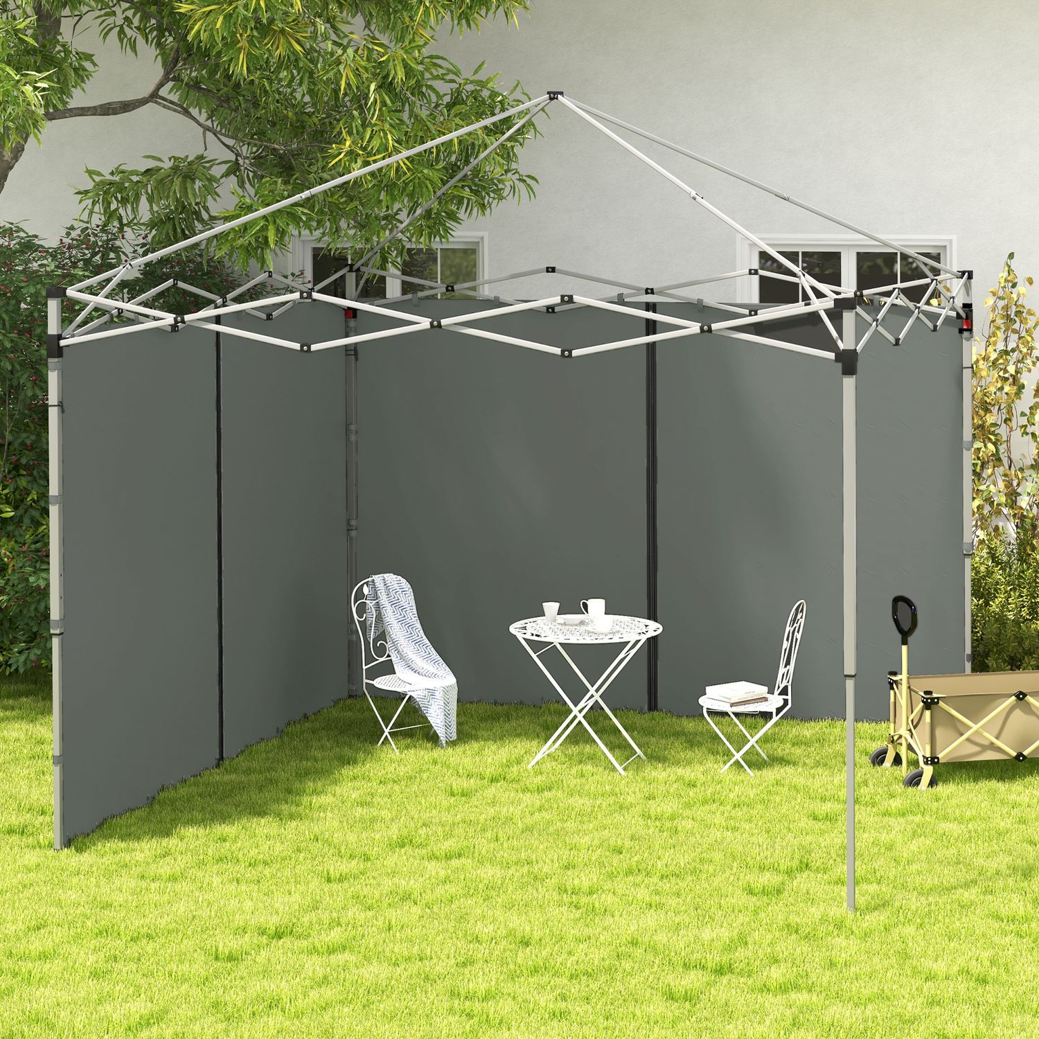 Set 2 pareti gazebo 3x3 e 3x6 m in tessuto oxford con porte a cerniera, 295x195 cm, grigio scuro - 