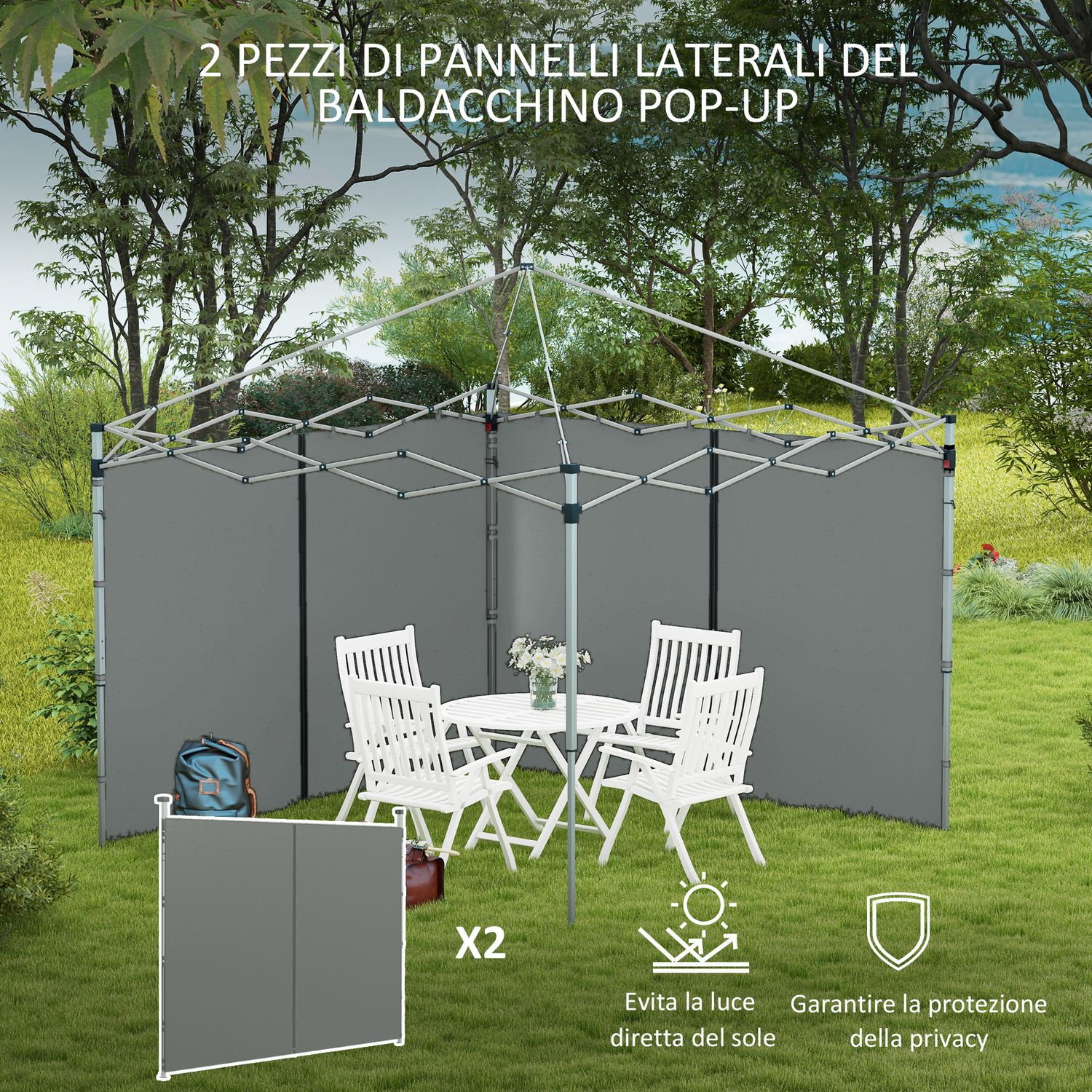 Set 2 pareti gazebo 3x3 e 3x6 m in tessuto oxford con porte a cerniera, 295x195 cm, grigio scuro - 