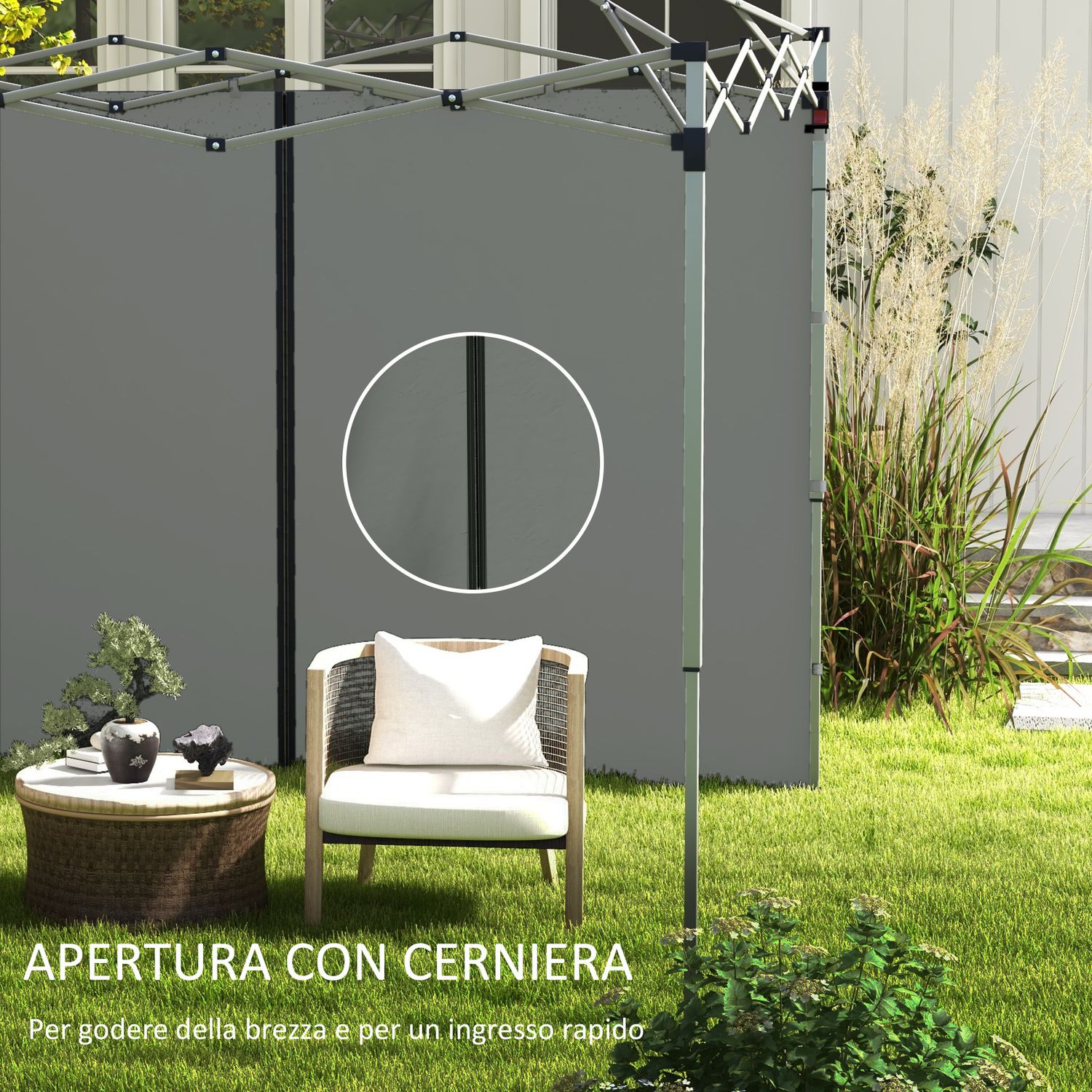 Set 2 pareti gazebo 3x3 e 3x6 m in tessuto oxford con porte a cerniera, 295x195 cm, grigio scuro - 