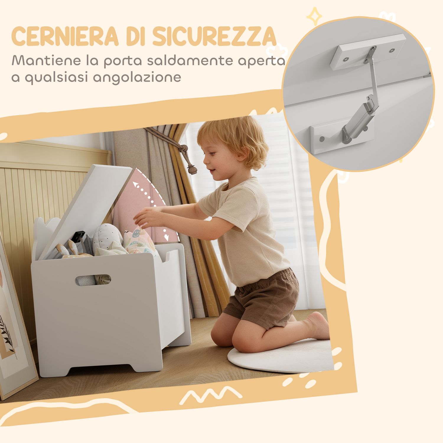 Baule portagiochi in legno a forma di orso e capacità 20 kg 60x38x48 cm, bianco - 