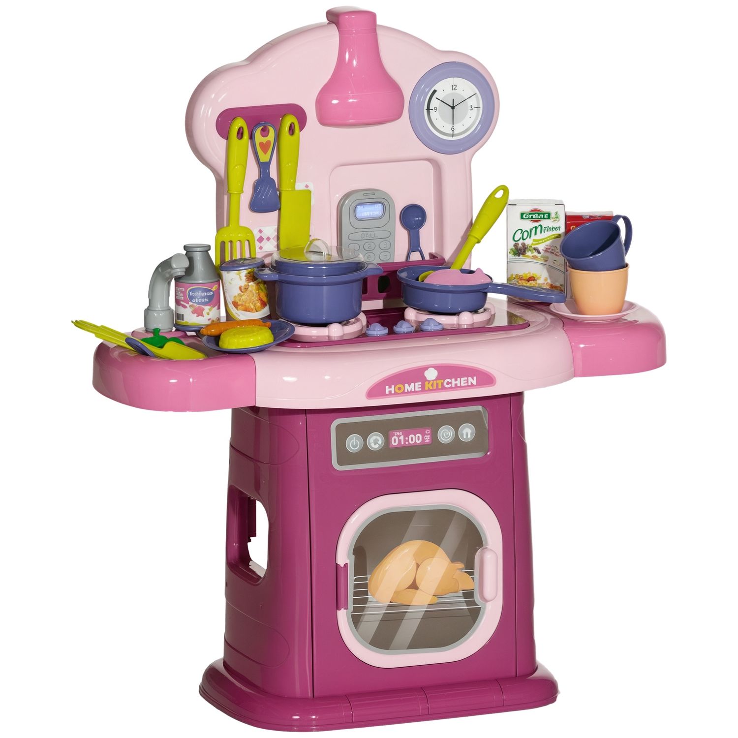 Cucina giocattolo per bambini 3-6 anni con 38 accessori e suoni realistici, in pp e abs, 51x21x60 cm, rosa - 