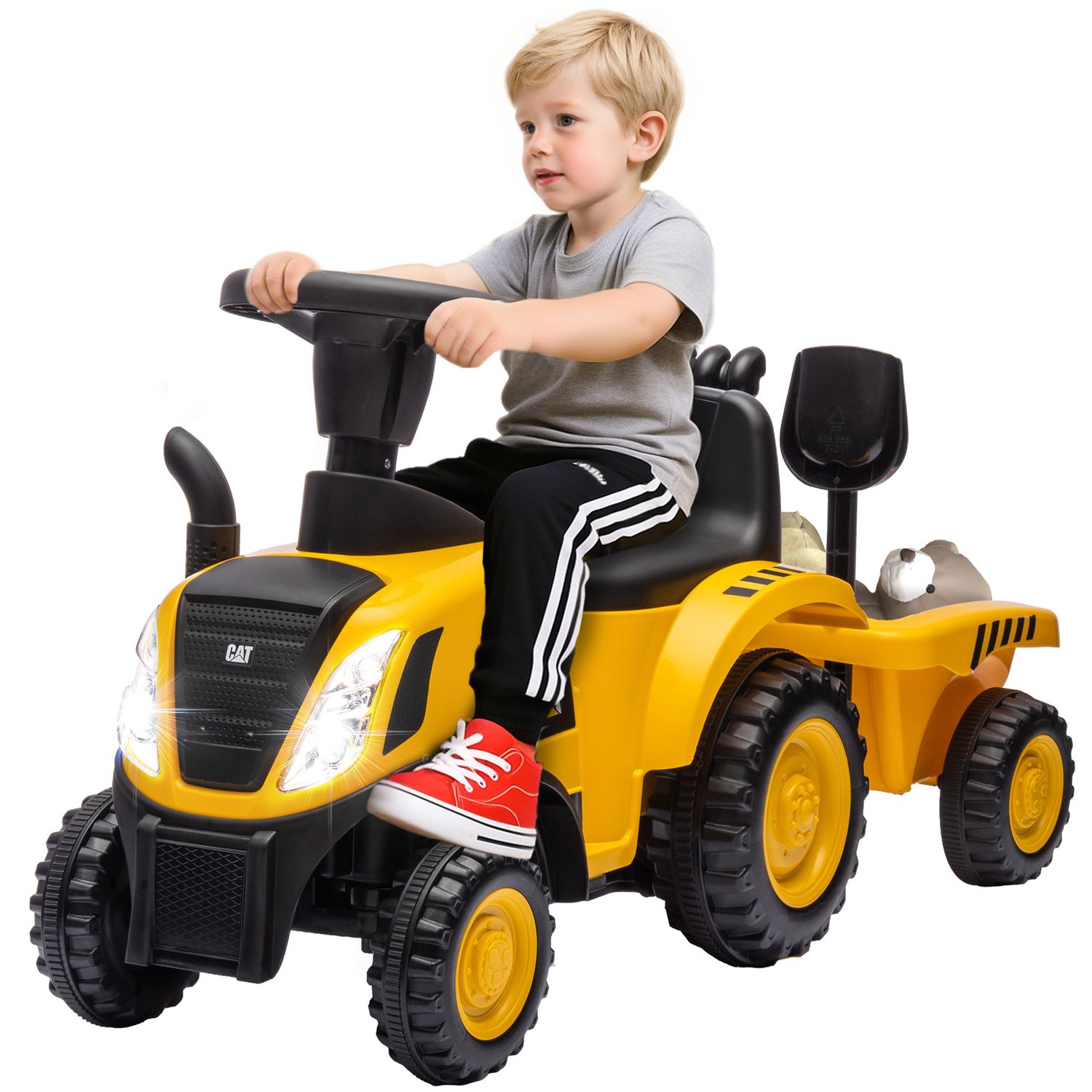 Camion giocattolo per bambini 12-36 mesi con pala e rimorchio, in pp e metallo, 91x29x44 cm, giallo - 