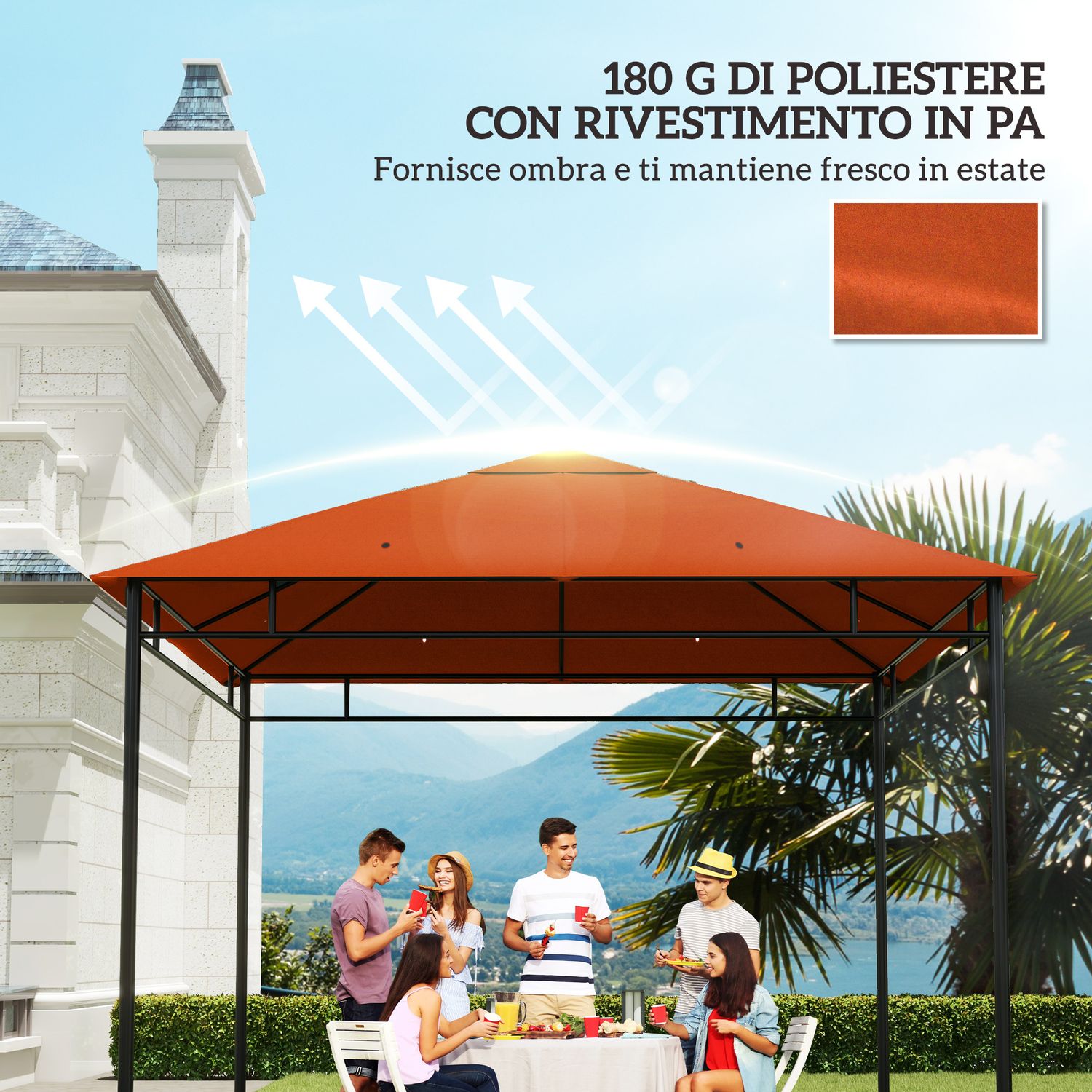 Tetto di ricambio 3x3m arancione per gazebo da giardino in poliestere con fori di ventilazione - 