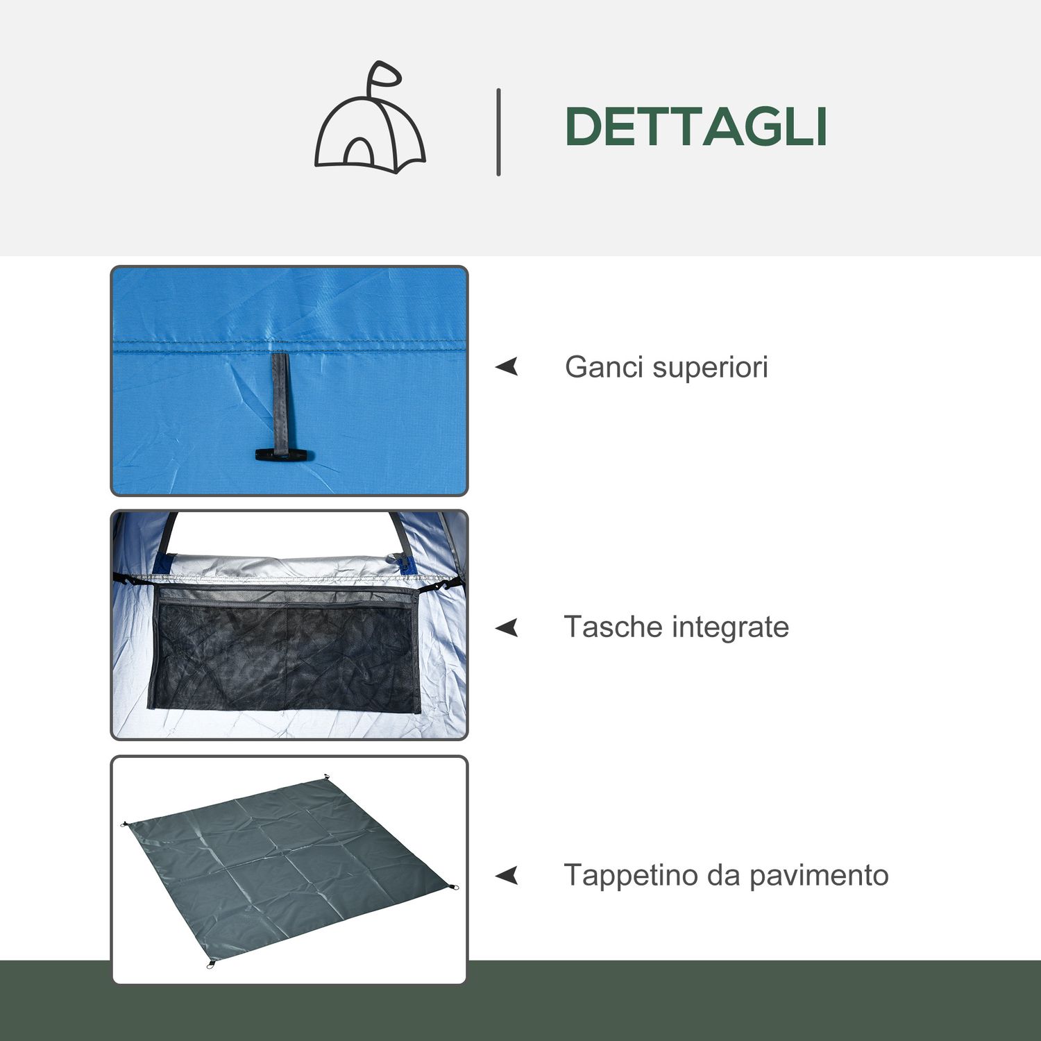 Tenda doccia da campeggio e spiaggia con porta a cerniera e borsa di trasporto, 126x124x189 cm, blu - 