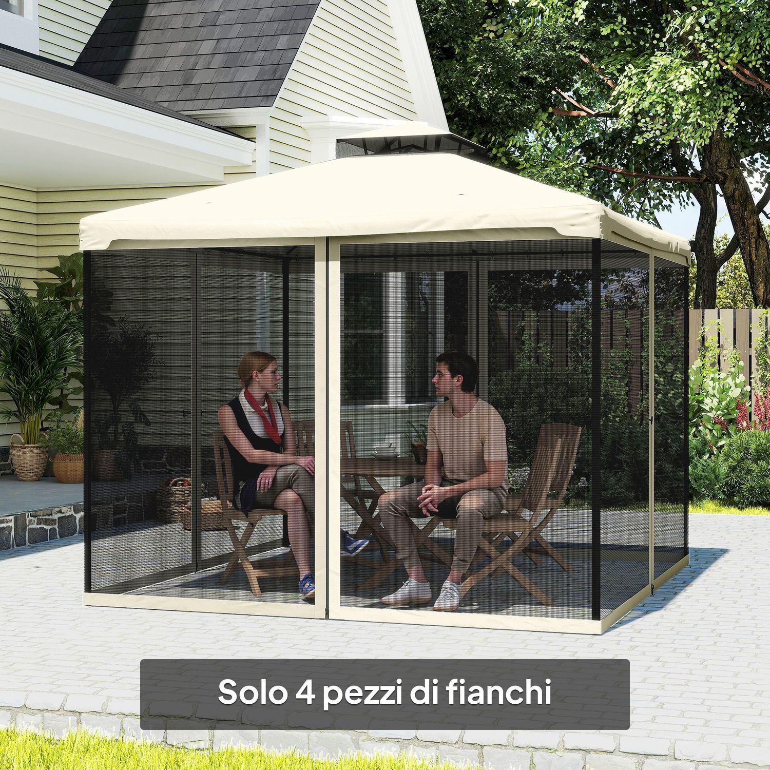 Zanzariera per gazebo tende di ricambio universale con cerniere, 302x207cm - nero e beige - 