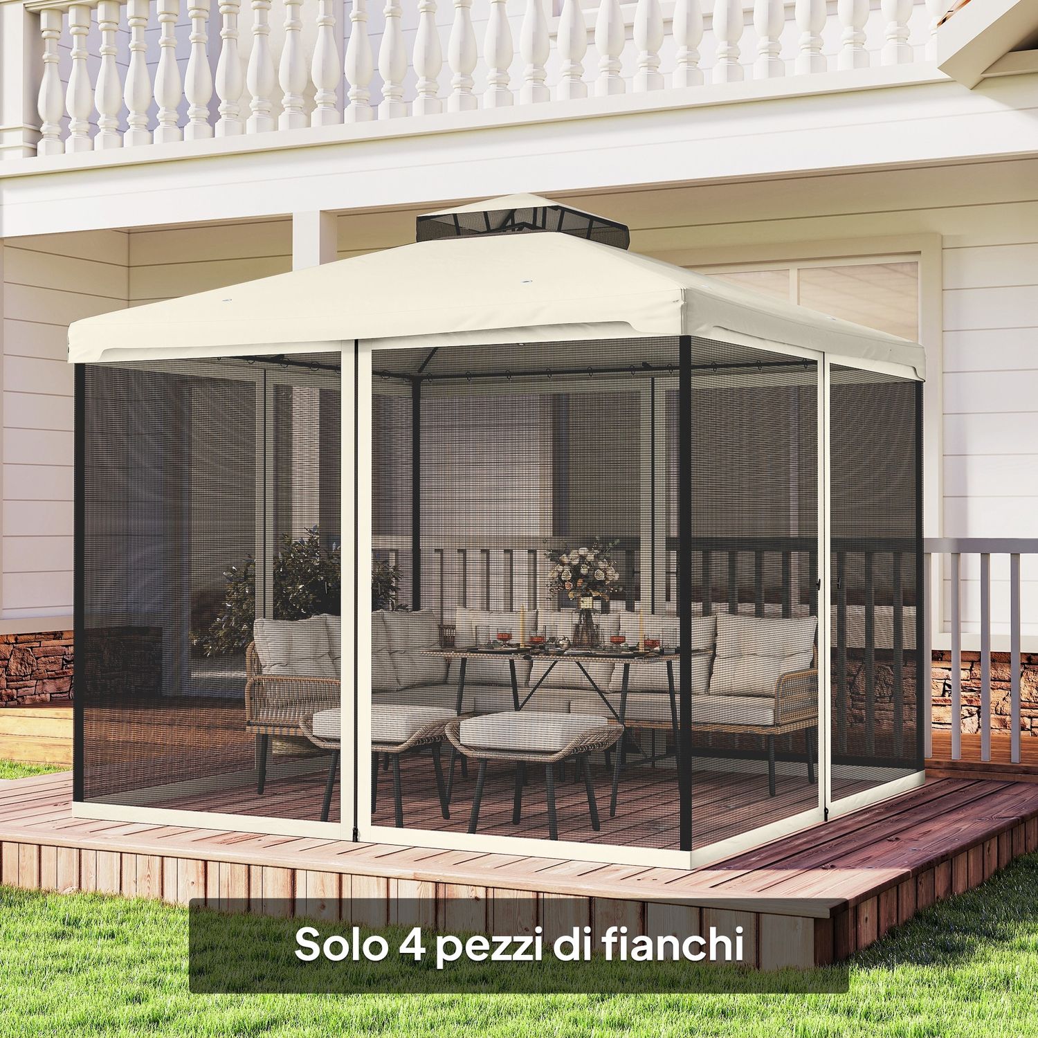 Zanzariera per gazebo tende di ricambio universale con cerniere, 302x207cm - nero e beige - 
